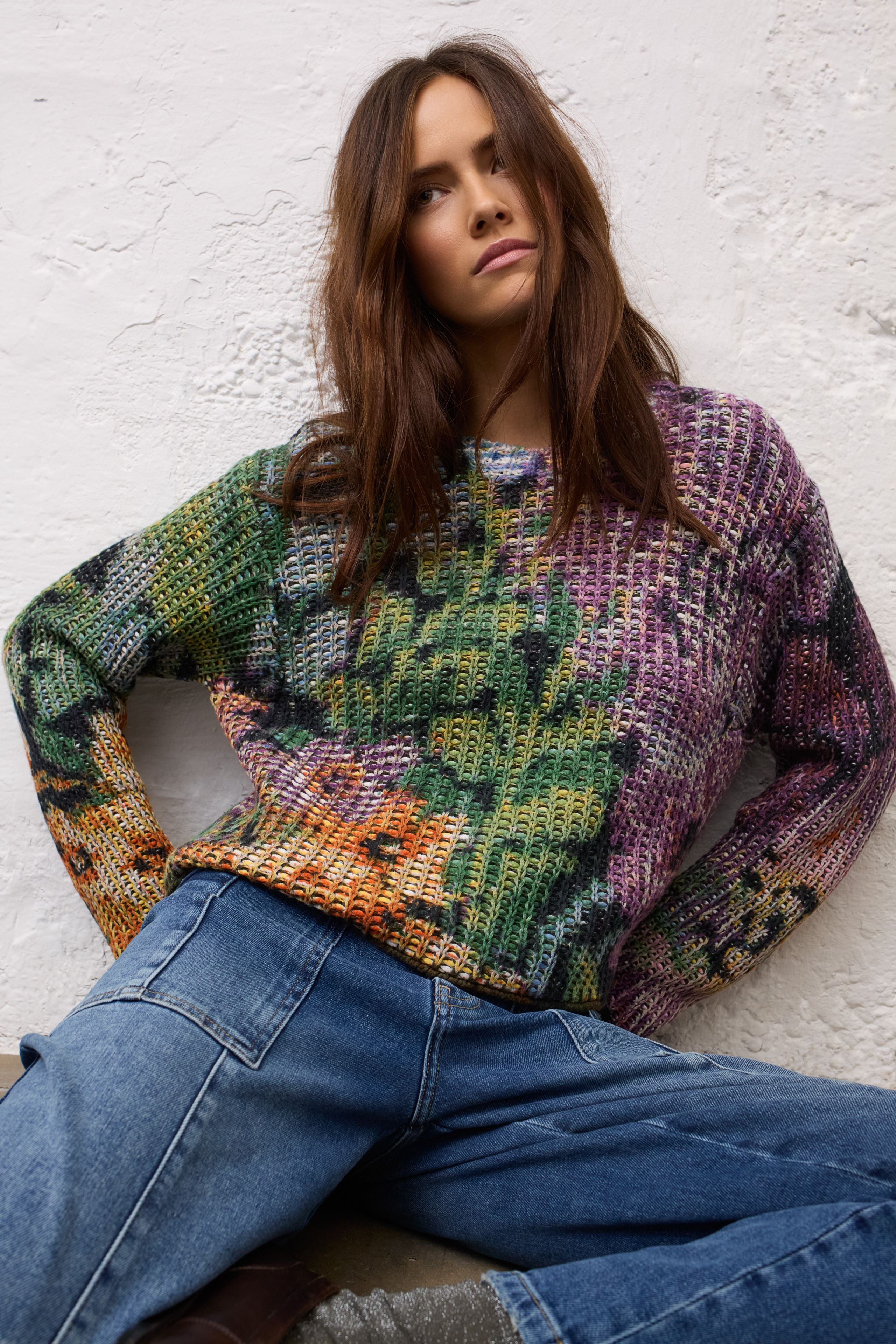 Strickpullover mit Gobelin Motiv