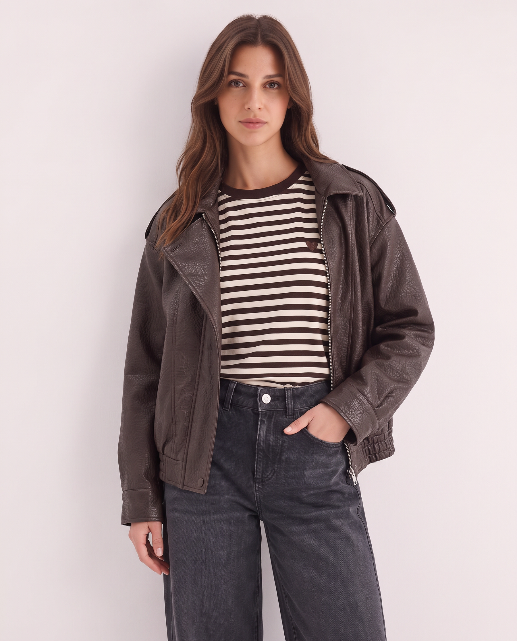 Kunstlederjacke mit Reverskragen