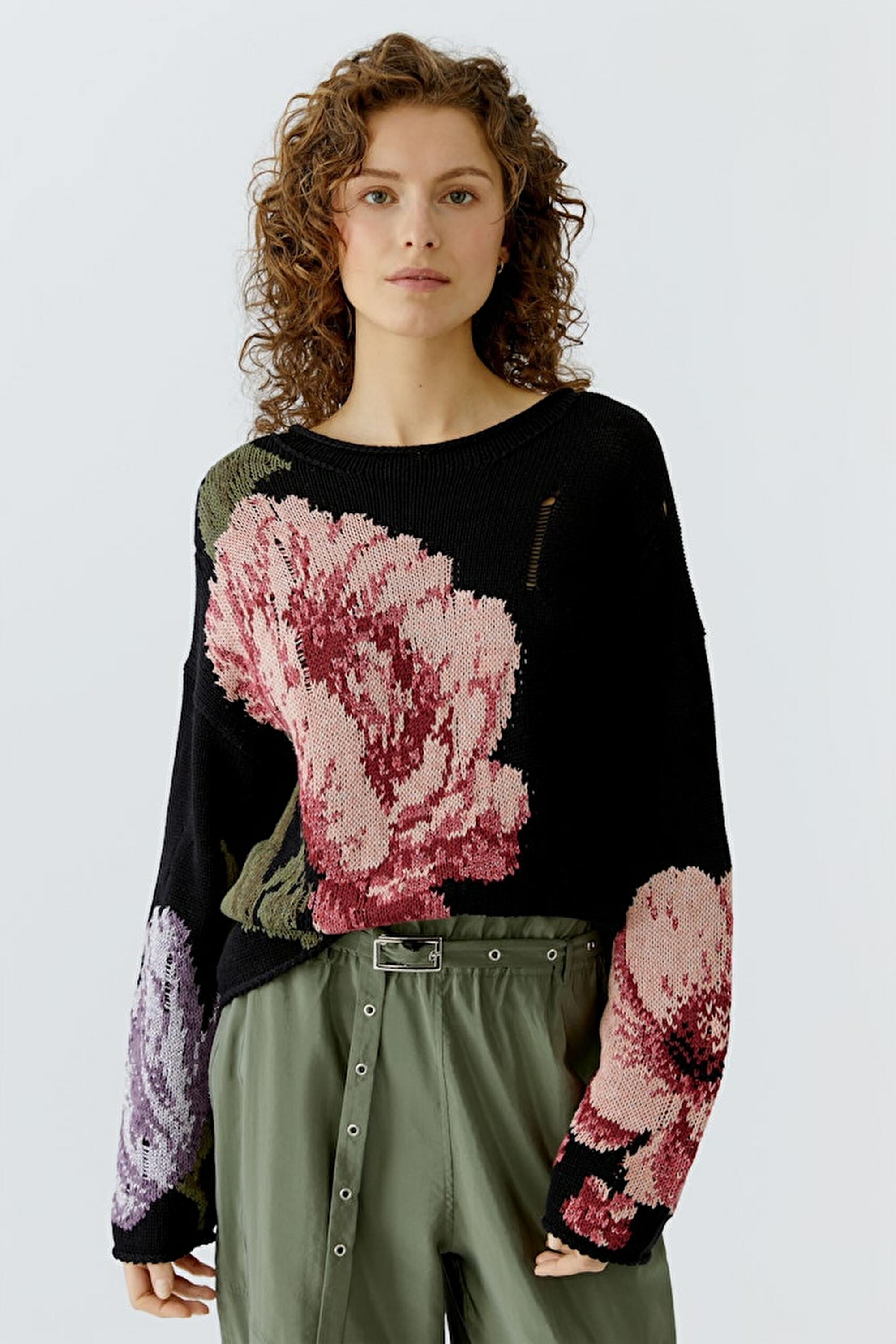 Oui Strickpullover Black Red
