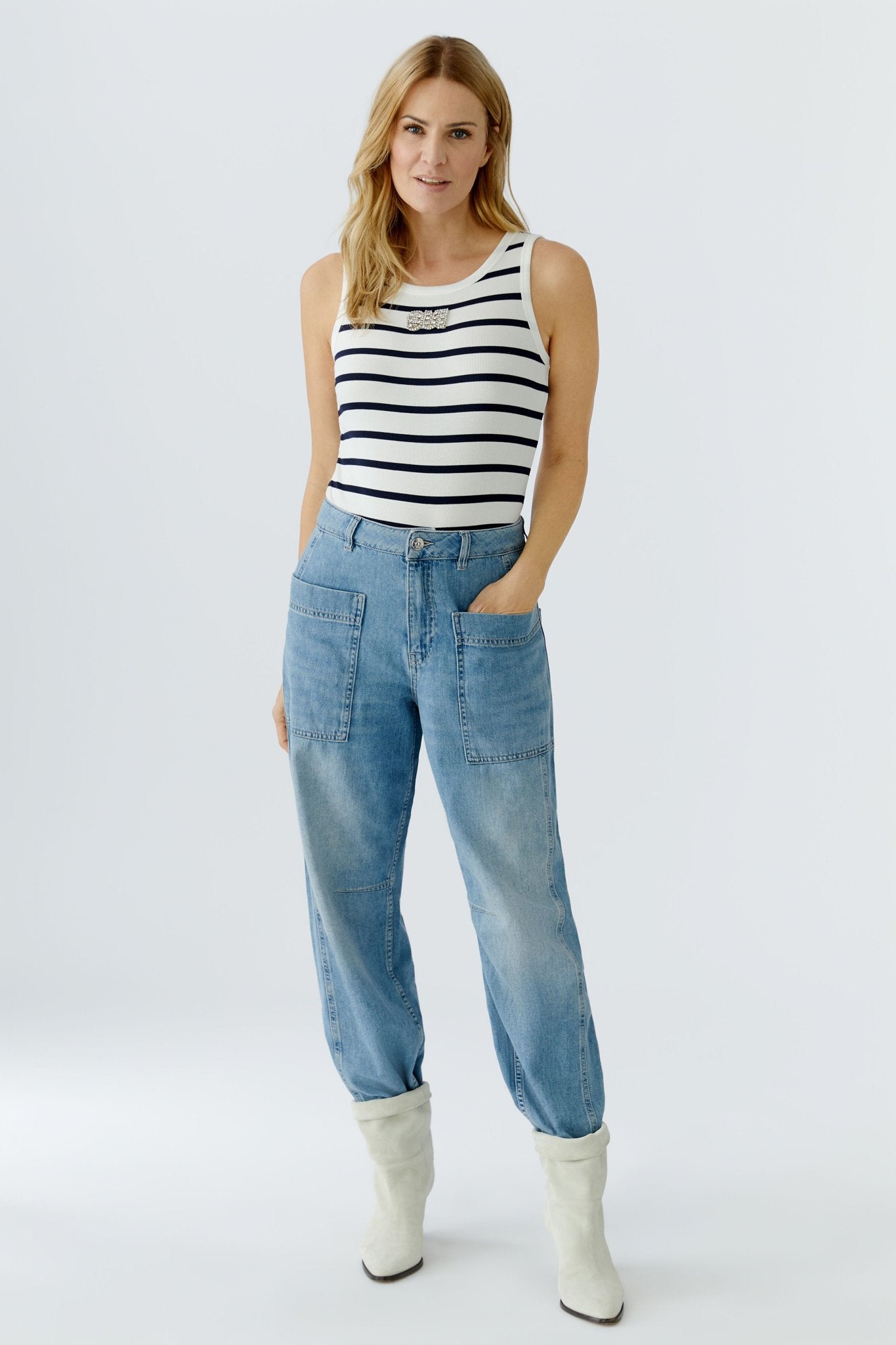 Oui Tops Offwhite Blue