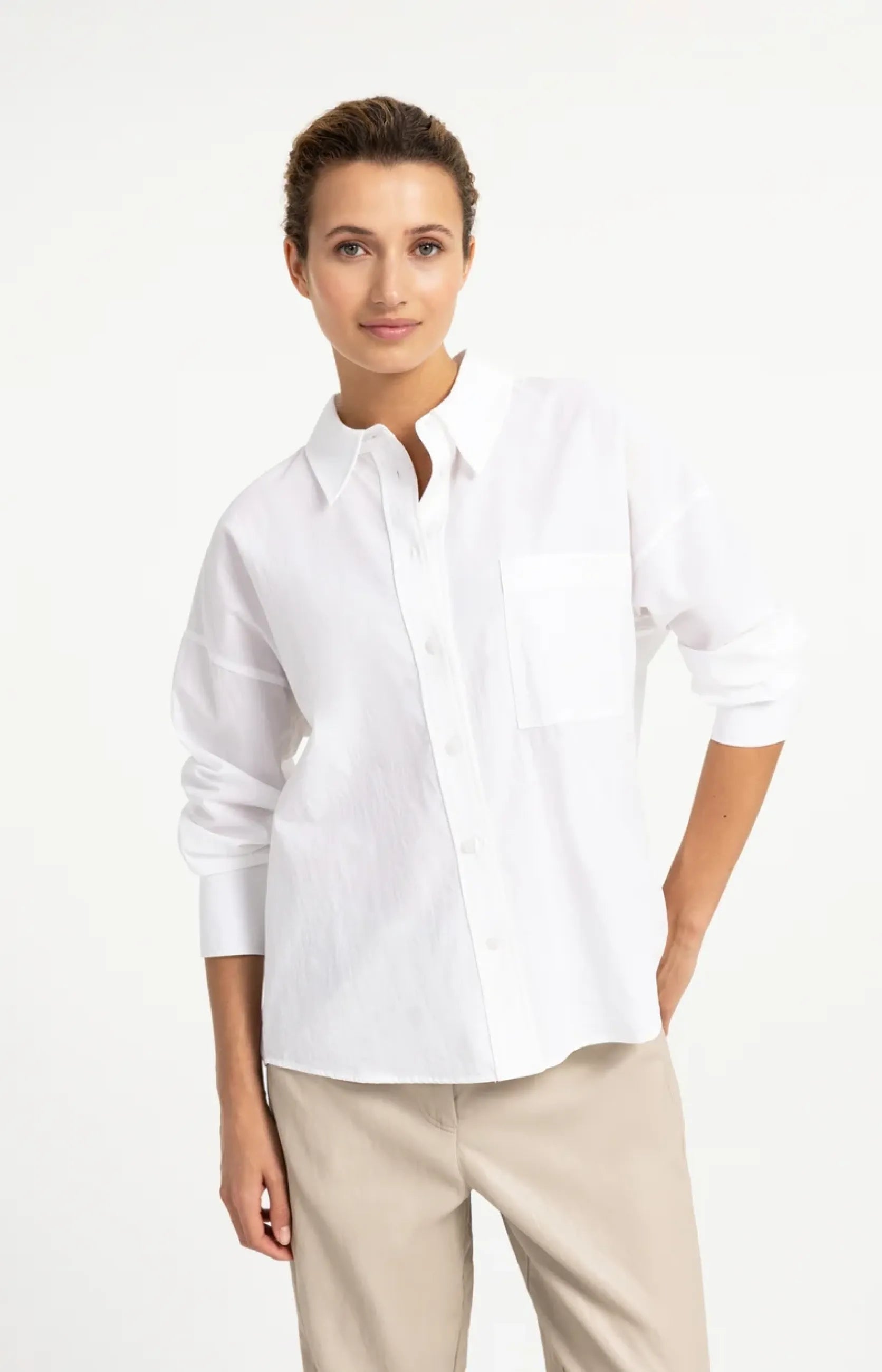 Baumwollbluse im Oversize-Schnitt mit Brusttasche