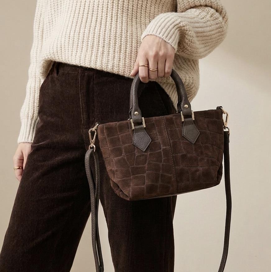 Wildleder Tasche mit Krokoprägung