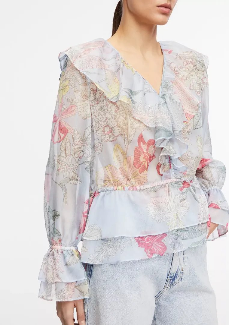 Chiffon-Bluse mit Volants