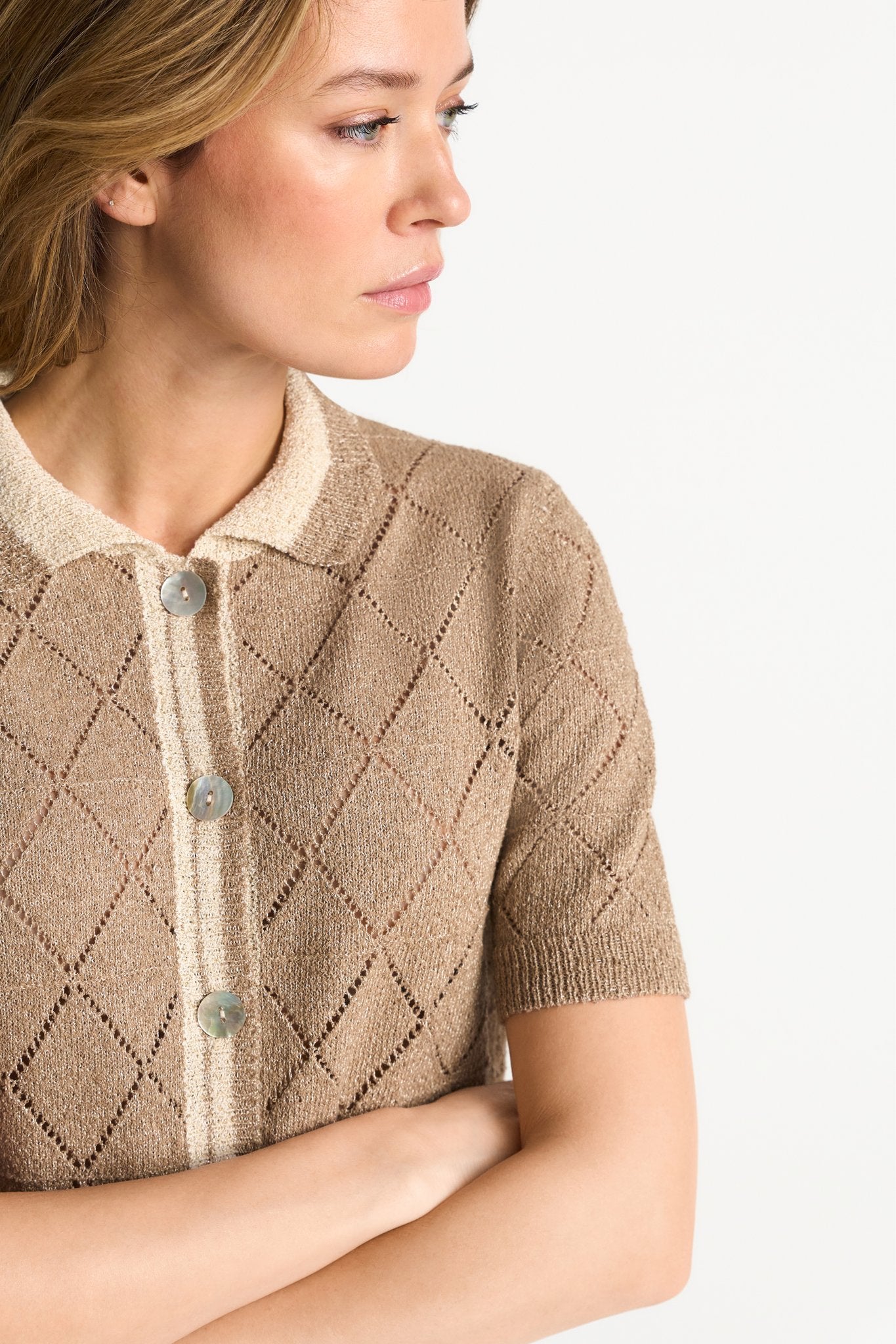 Ajour-Cardigan mit Polokragen