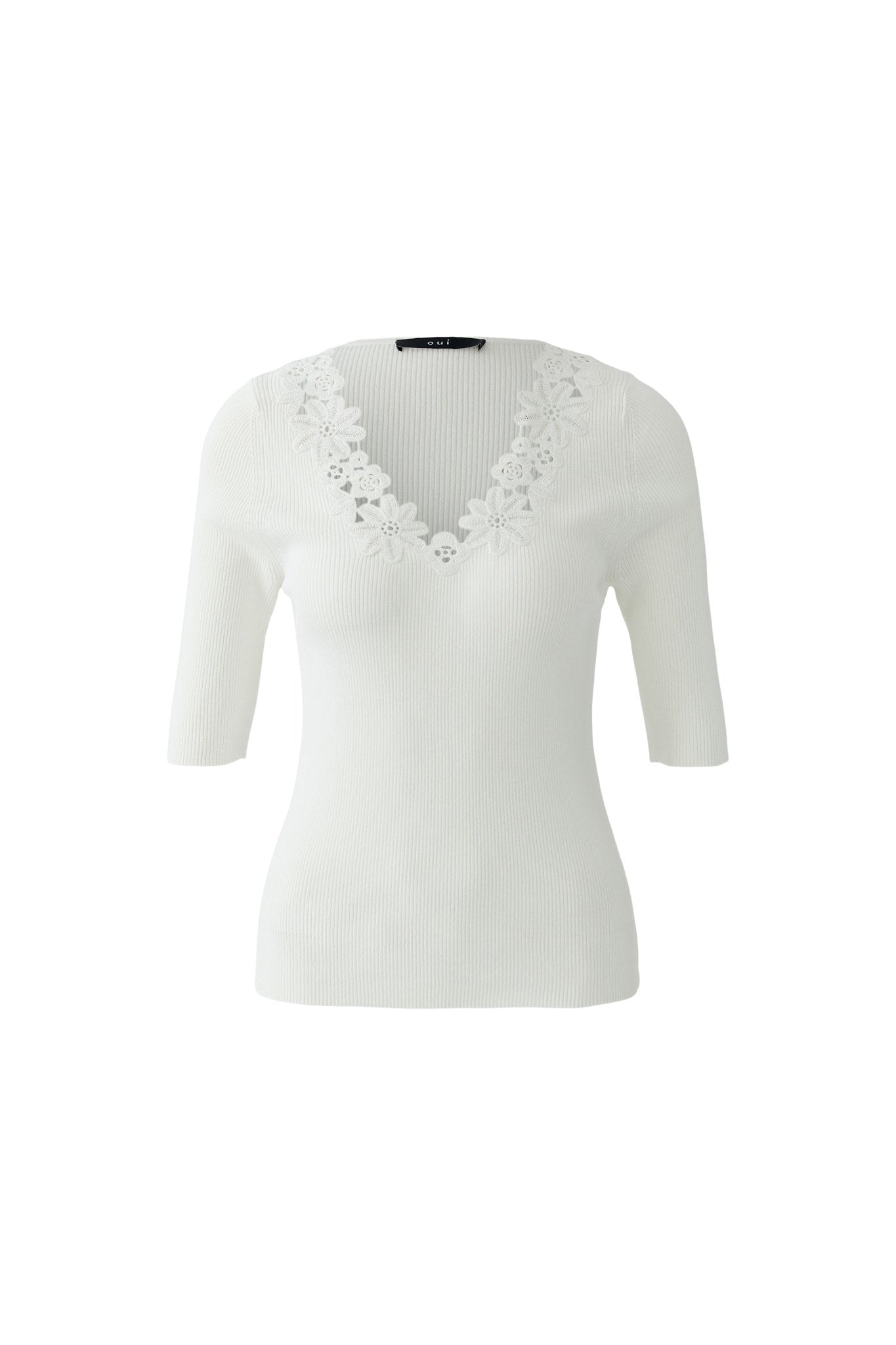 Strick-Shirt mit Spitzenbordüre