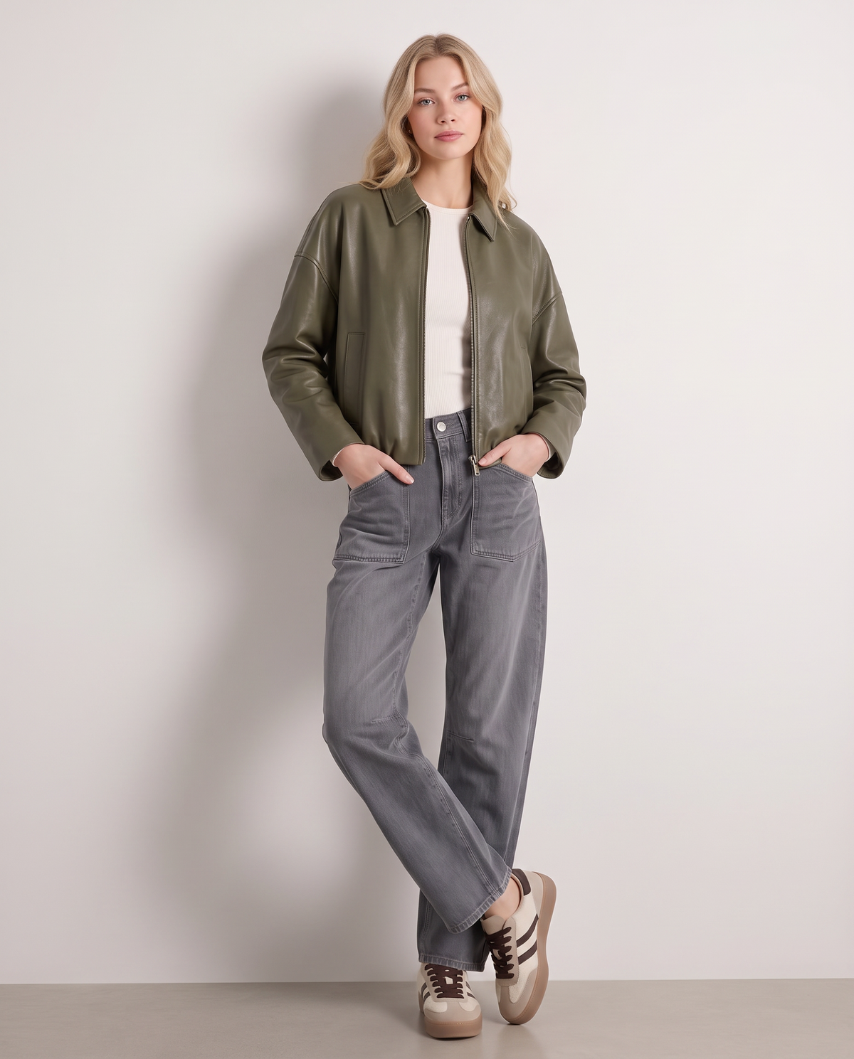 Kunstlederjacke mit Kentkragen