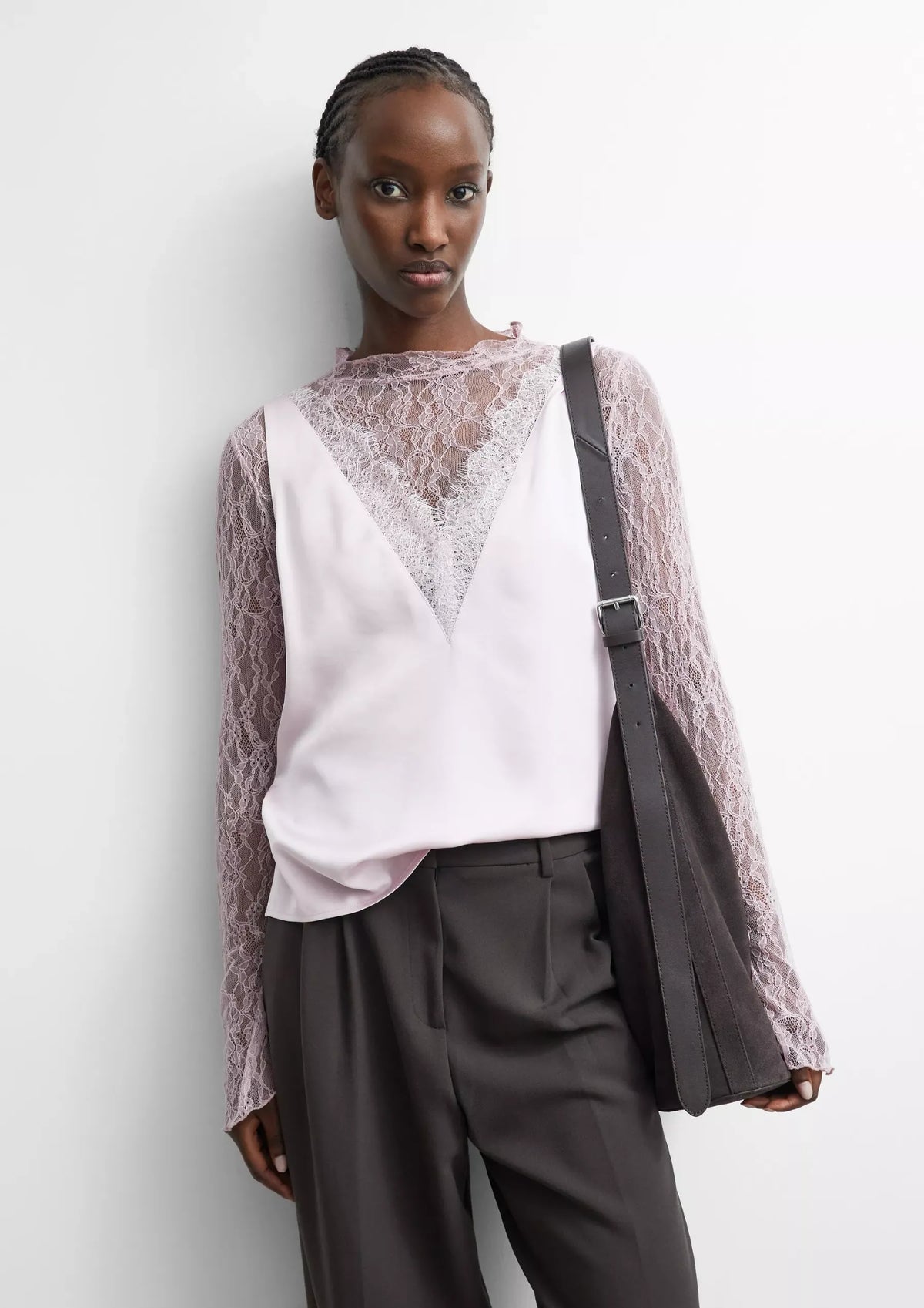 Satin Top mit Spitze
