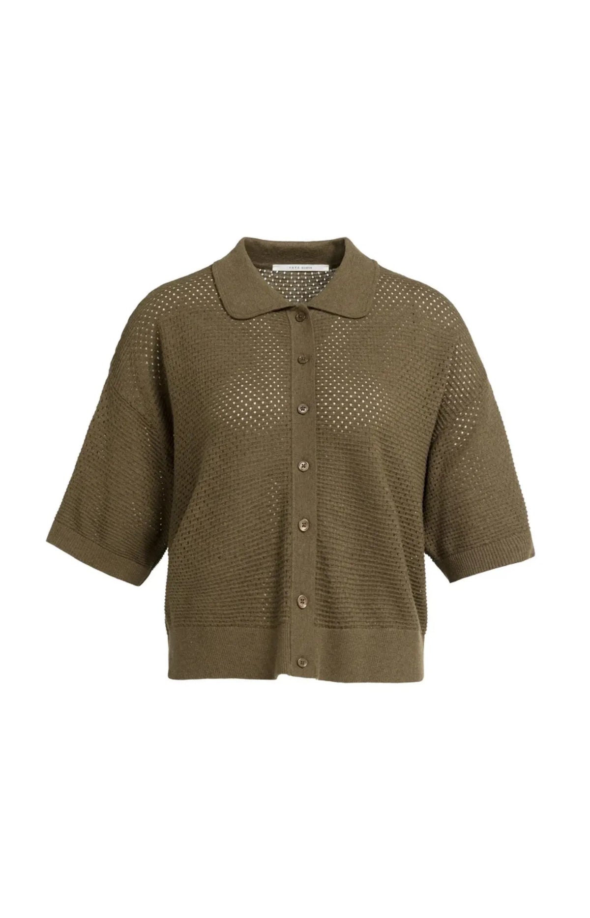 Locker gestrickter Kurzarm-Cardigan mit Kragen
