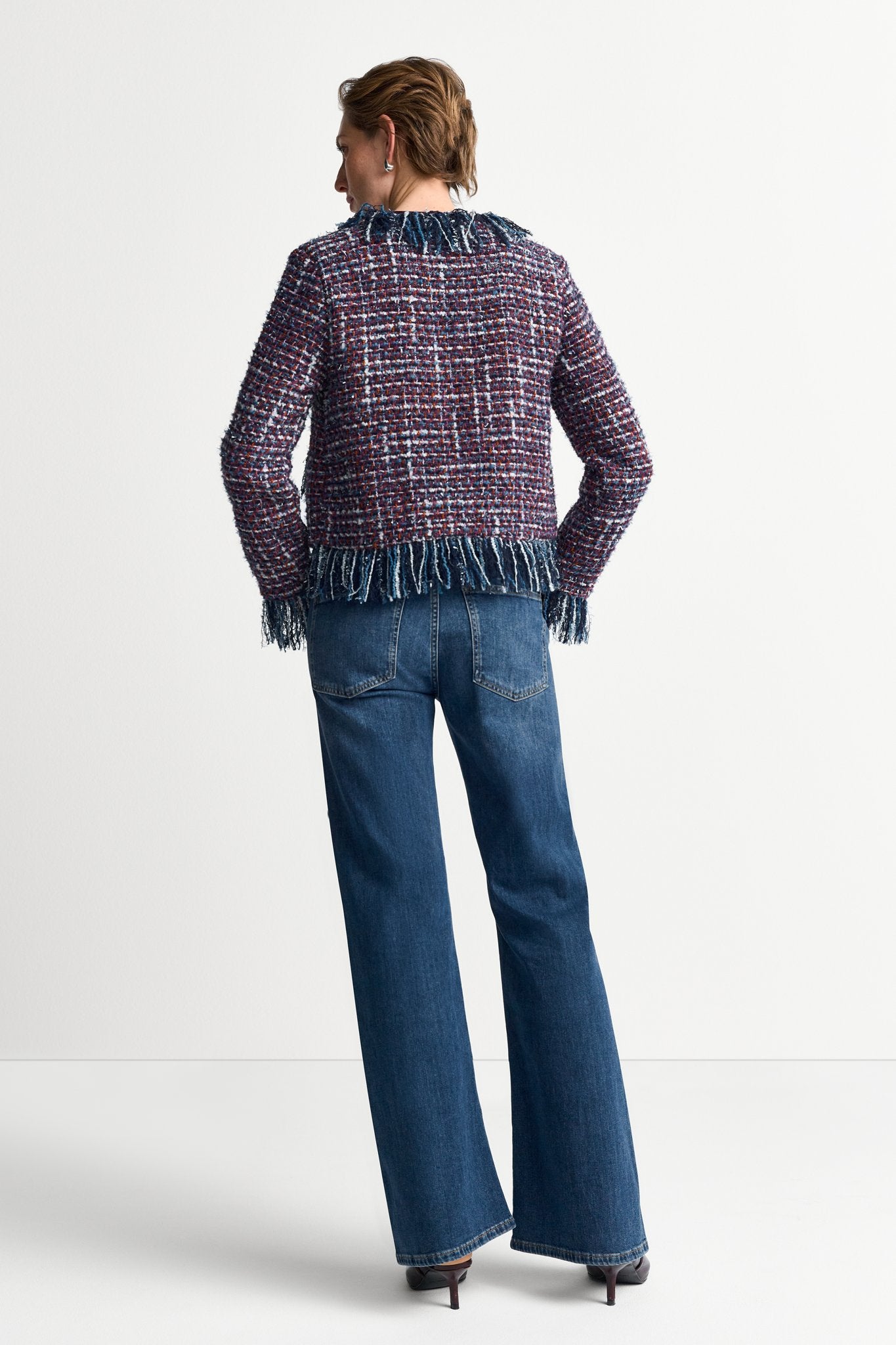 Bouclé Jacke mit Fransen