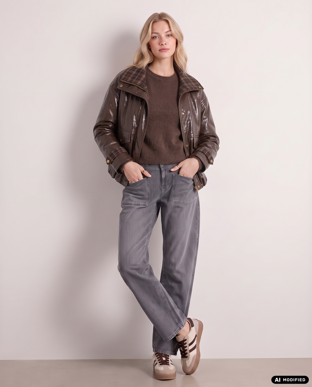 Kunstlederjacke mit Karokragen