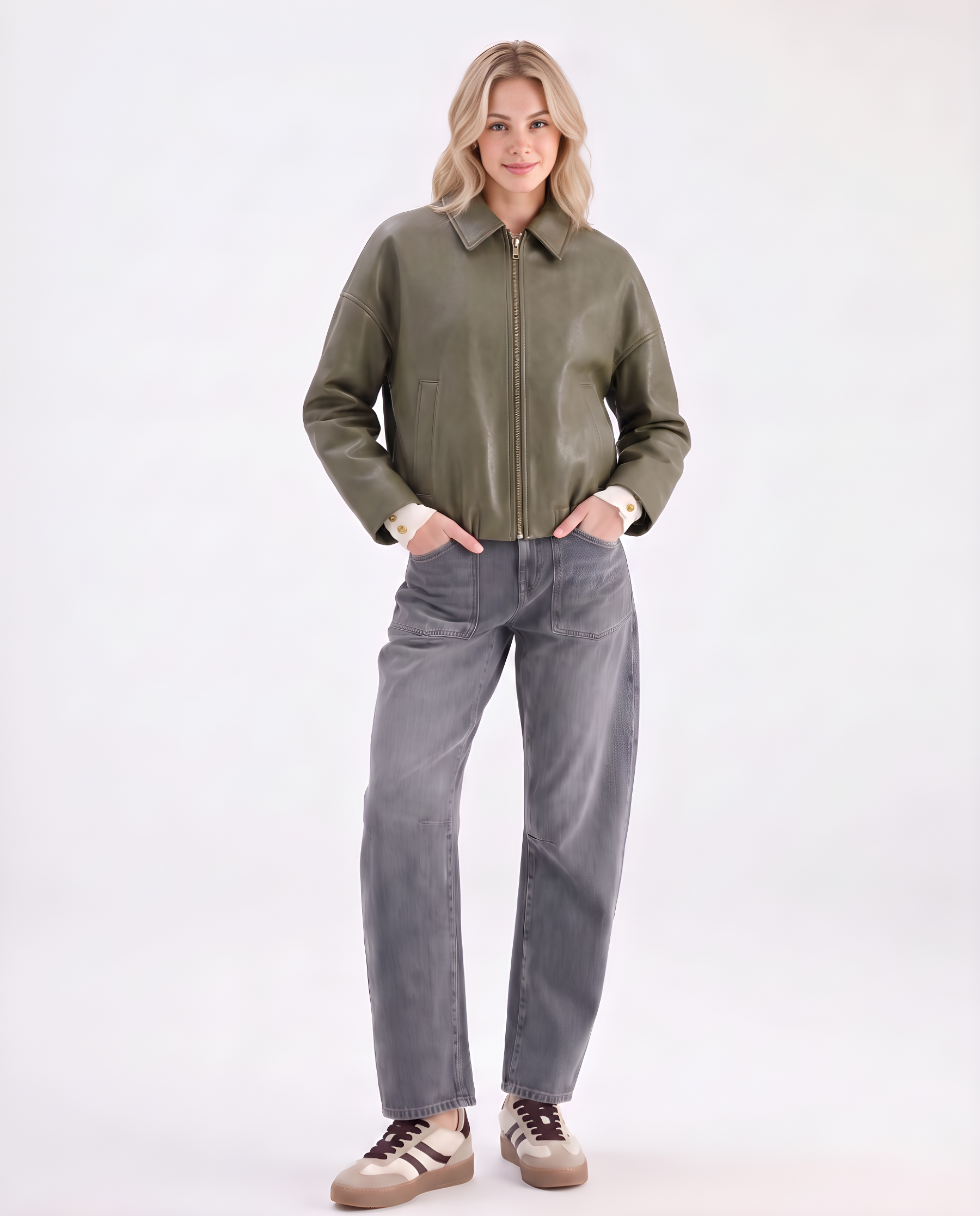 Kunstlederjacke mit Kentkragen