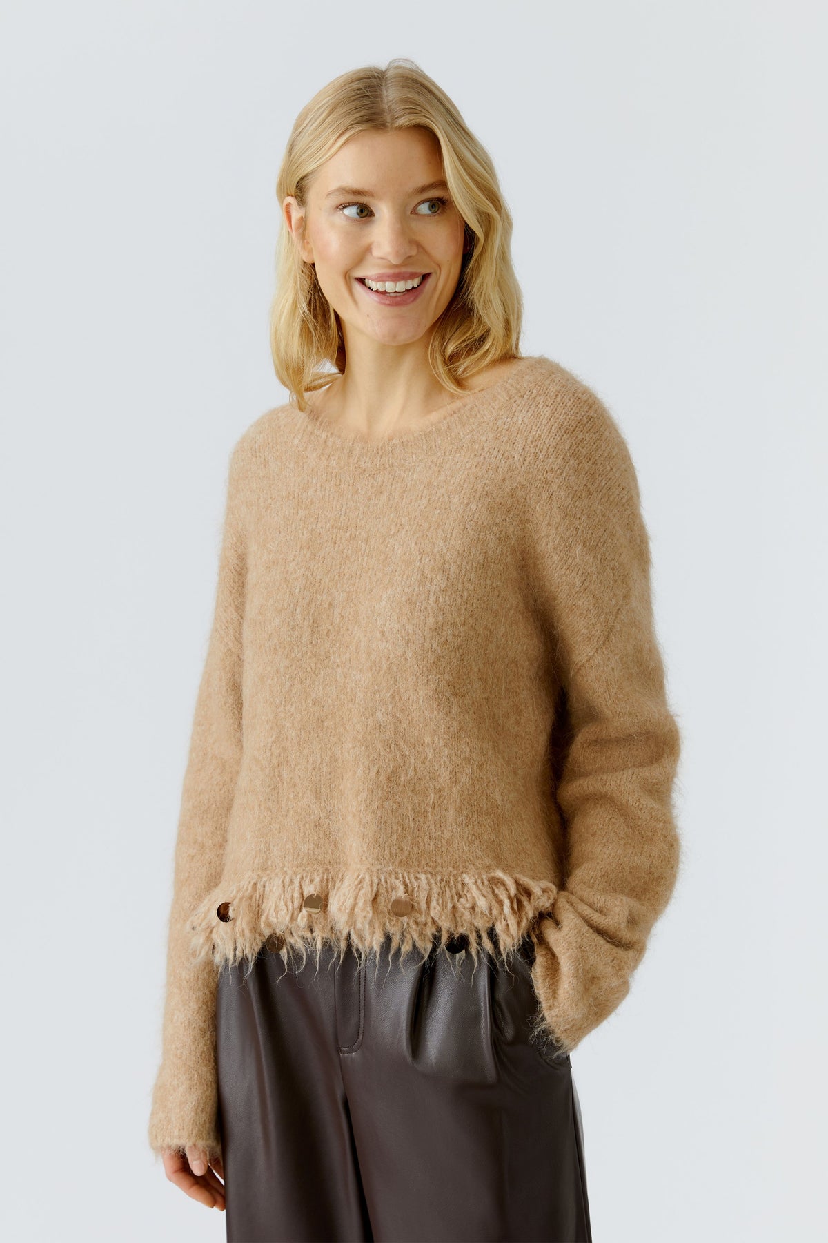 Oui Strickpullover Beigemel