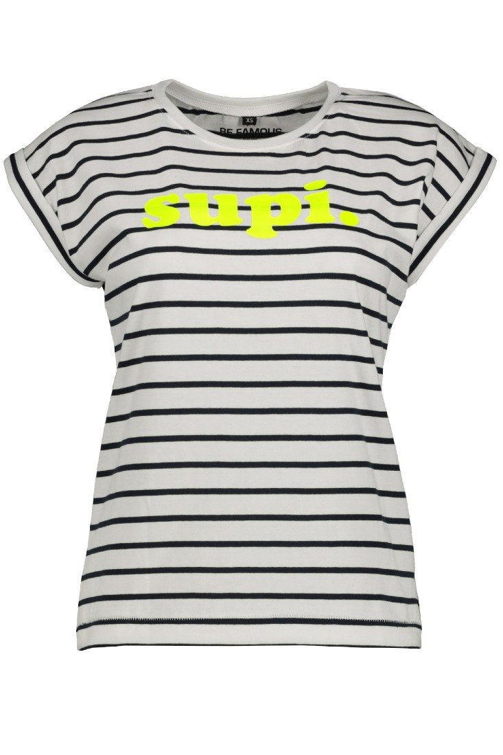 be famous T-Shirts White/Navy - Fluo Yellow
