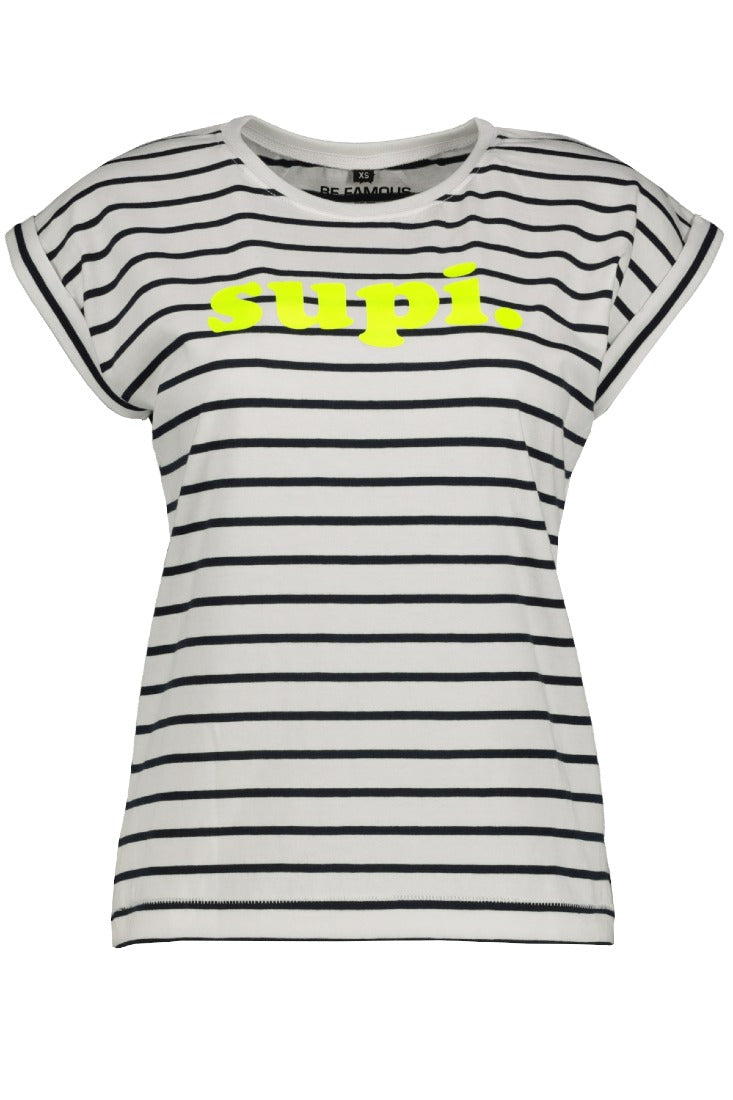 be famous T-Shirts White/Navy - Fluo Yellow