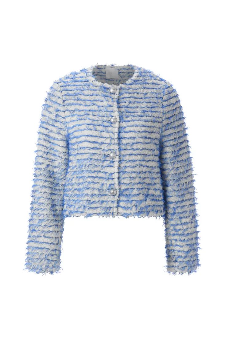 Bouclé Jacke mit Fransenstreifen
