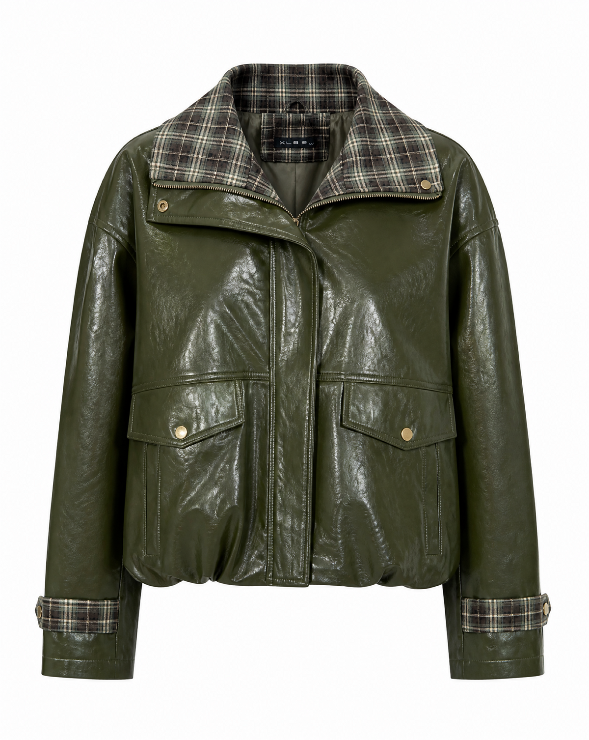 Kunstlederjacke mit Karokragen