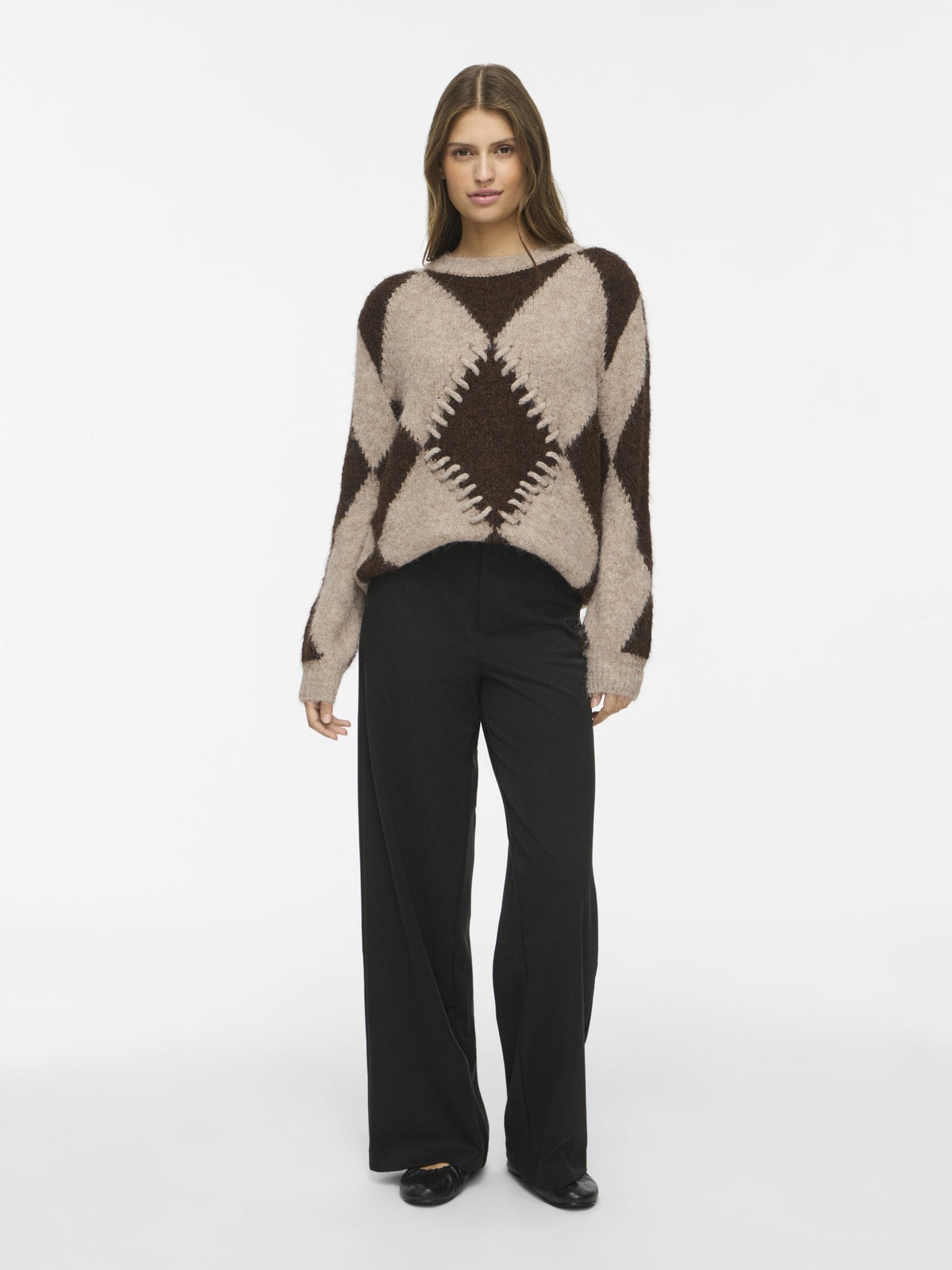 VILA Strickpullover Natural Melange/Coffee Bean