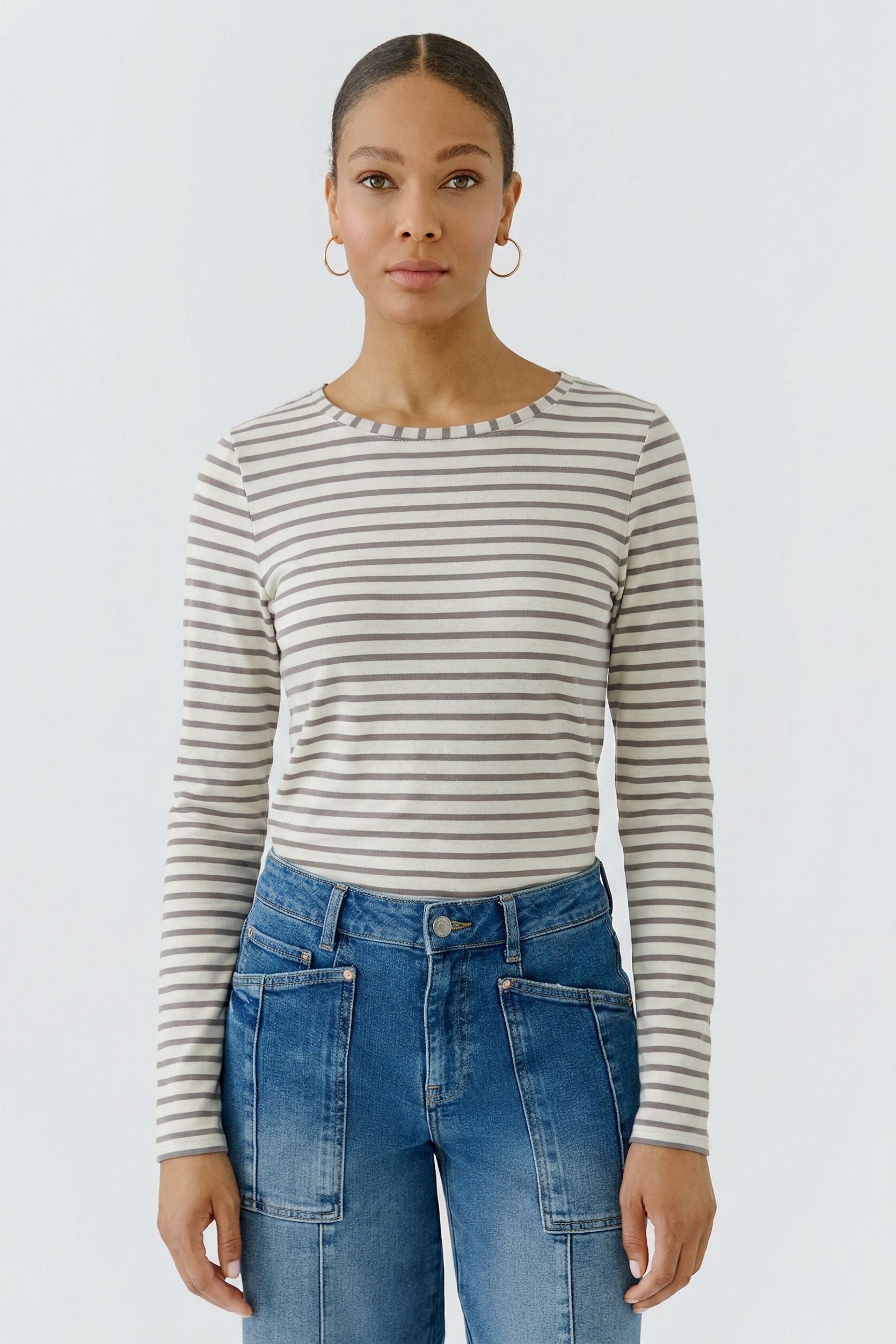 Oui Longsleeve Dk Brown Offwhite