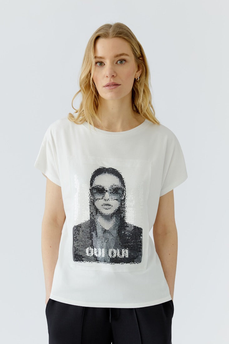 T-Shirt mit Netzpatch Pailletten
