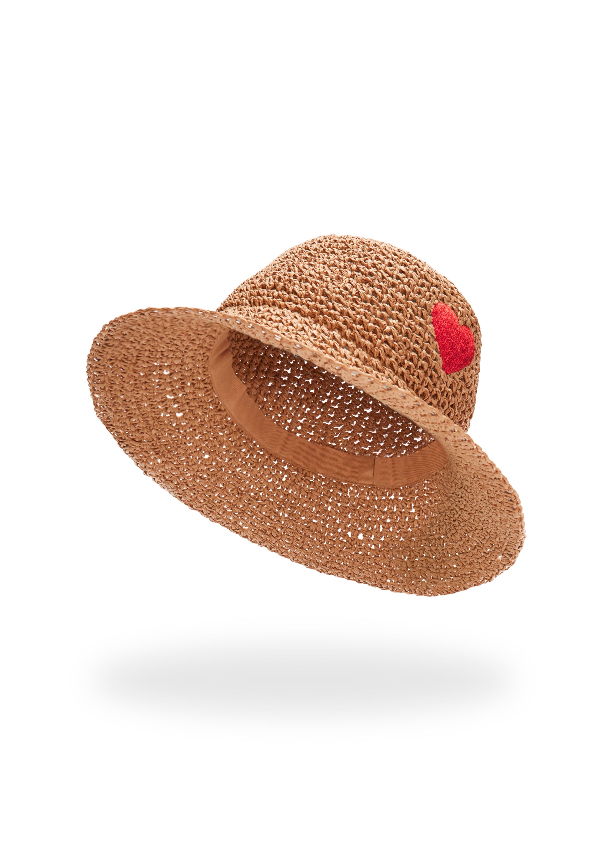 Strohhut mit Herz-Stickerei
