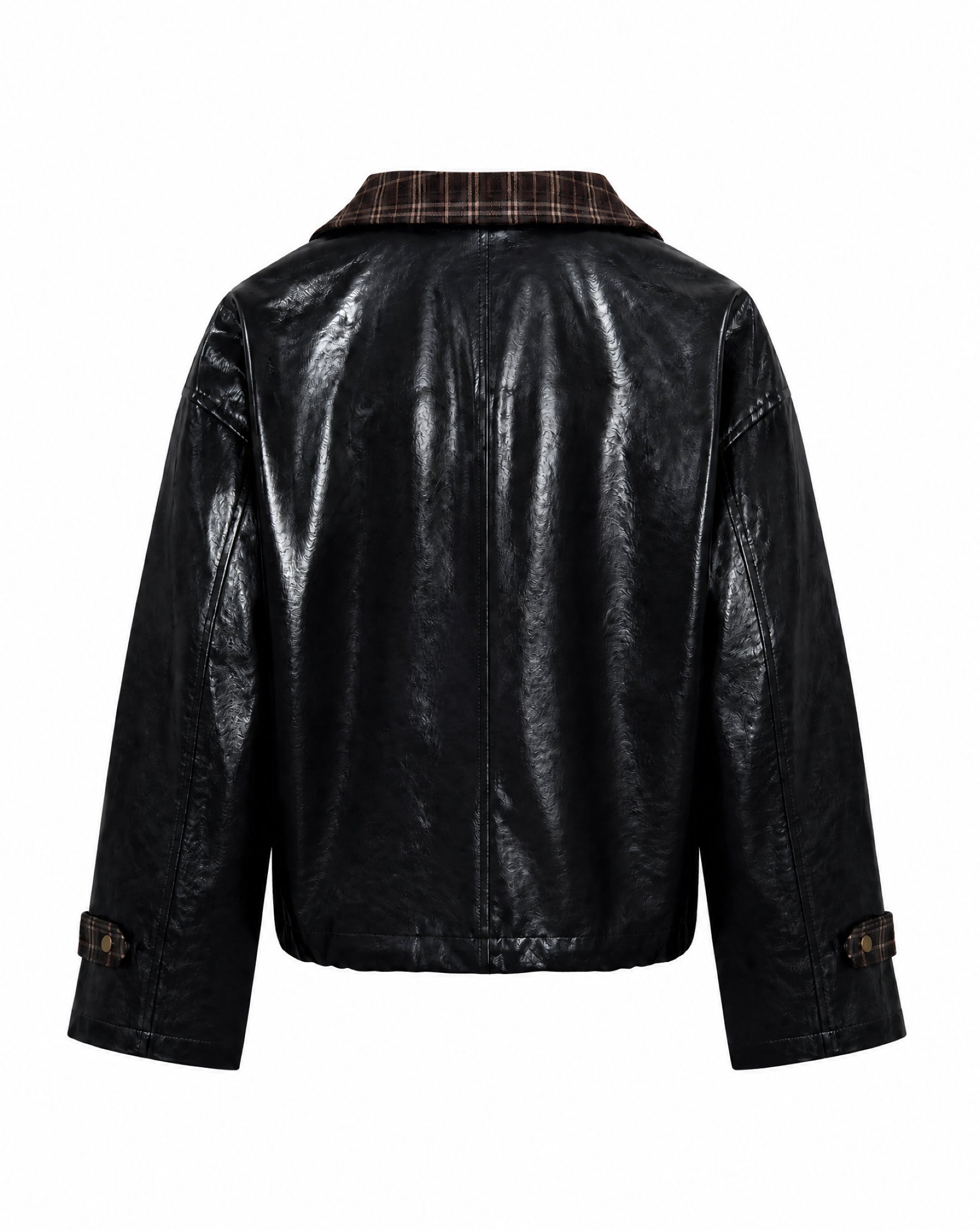 Kunstlederjacke mit Karokragen