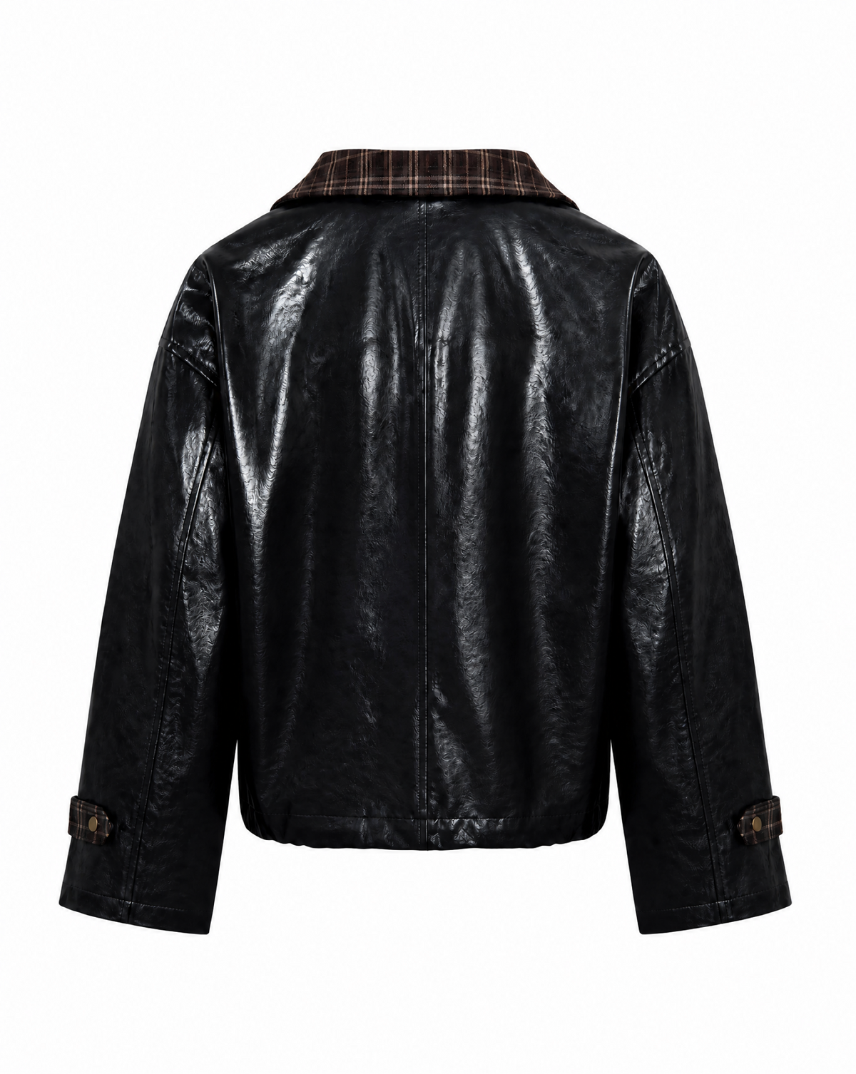 Kunstlederjacke mit Karokragen