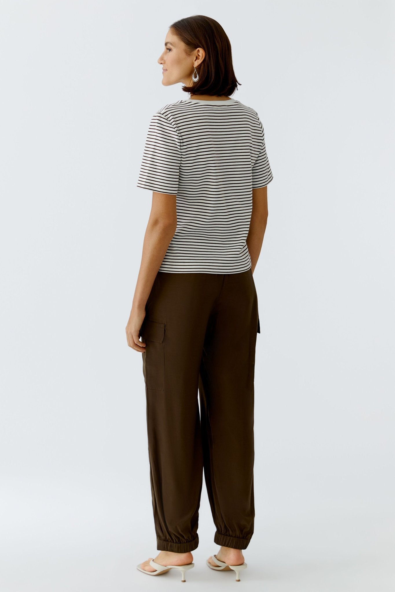 Oui T-Shirts Dk Brown Offwhite