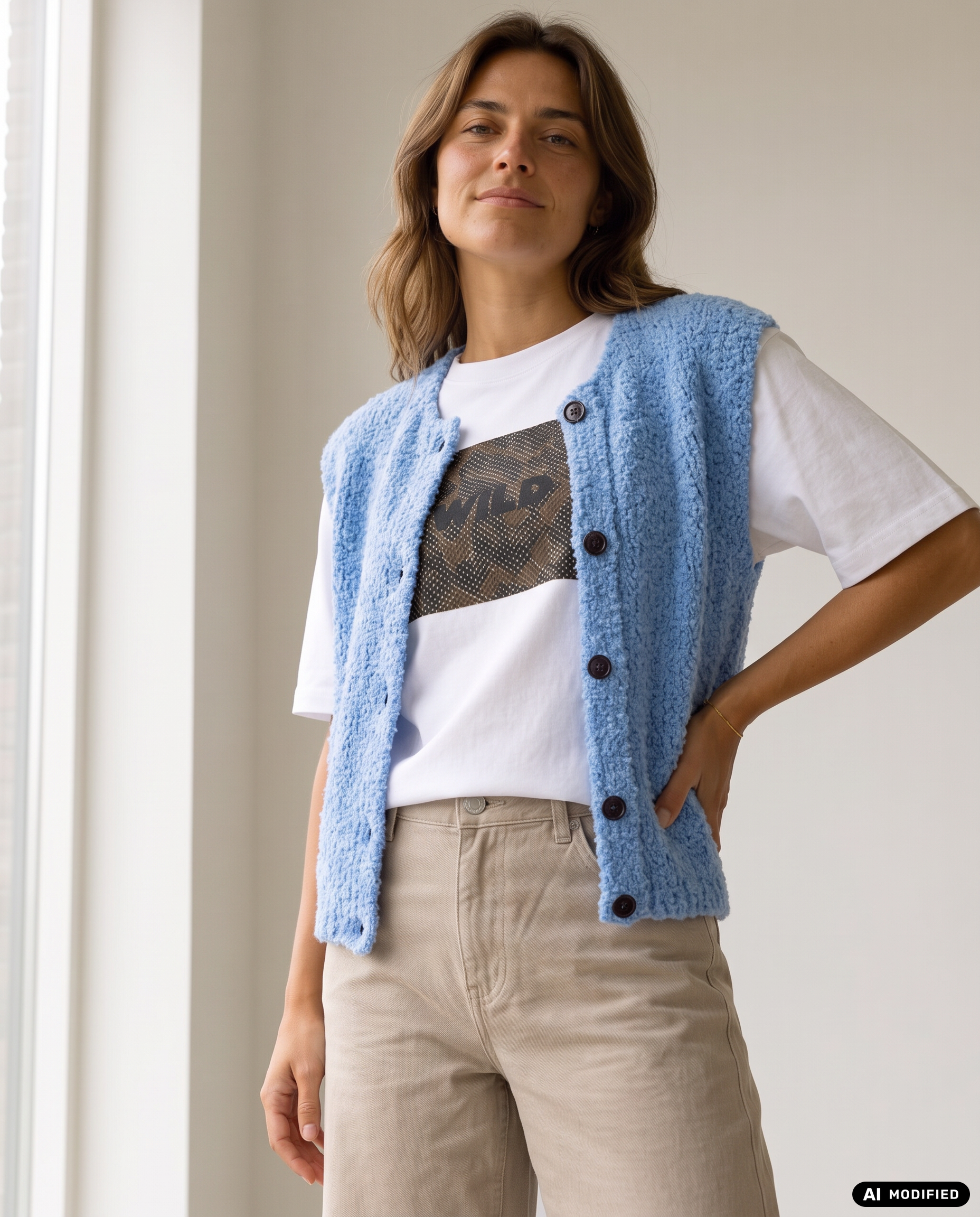 Bouclé-Strickweste mit Knopfleiste