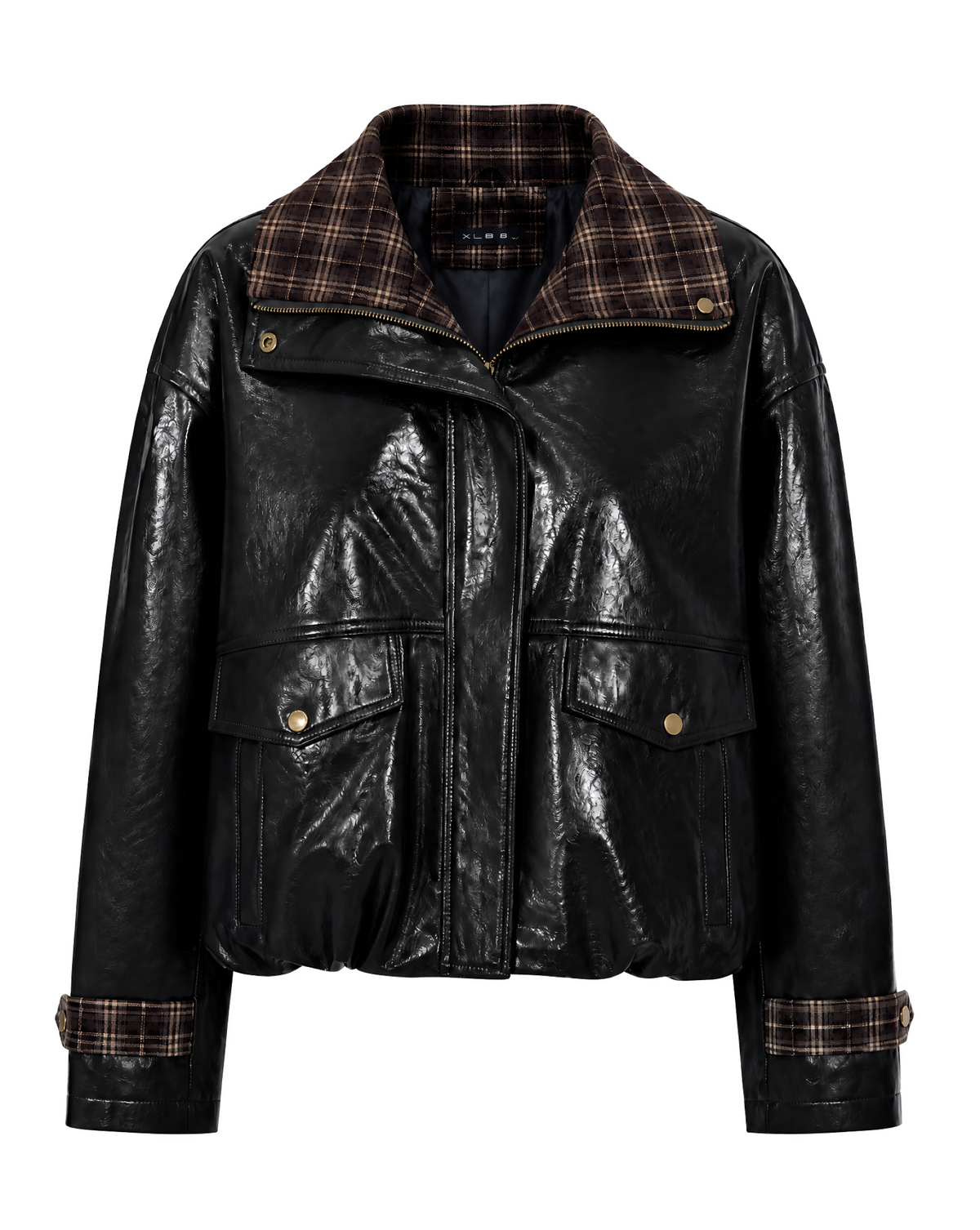 Kunstlederjacke mit Karokragen