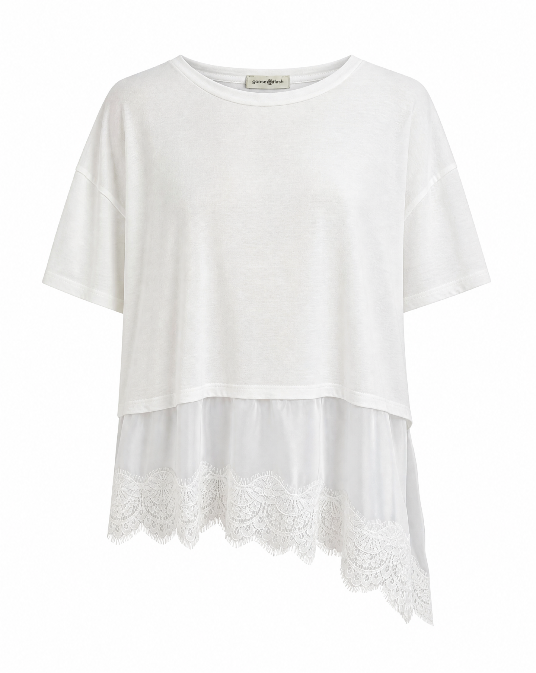 T-Shirt mit Spitzensaum