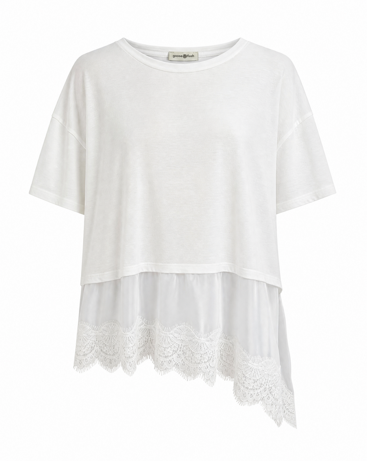 T-Shirt mit Spitzensaum