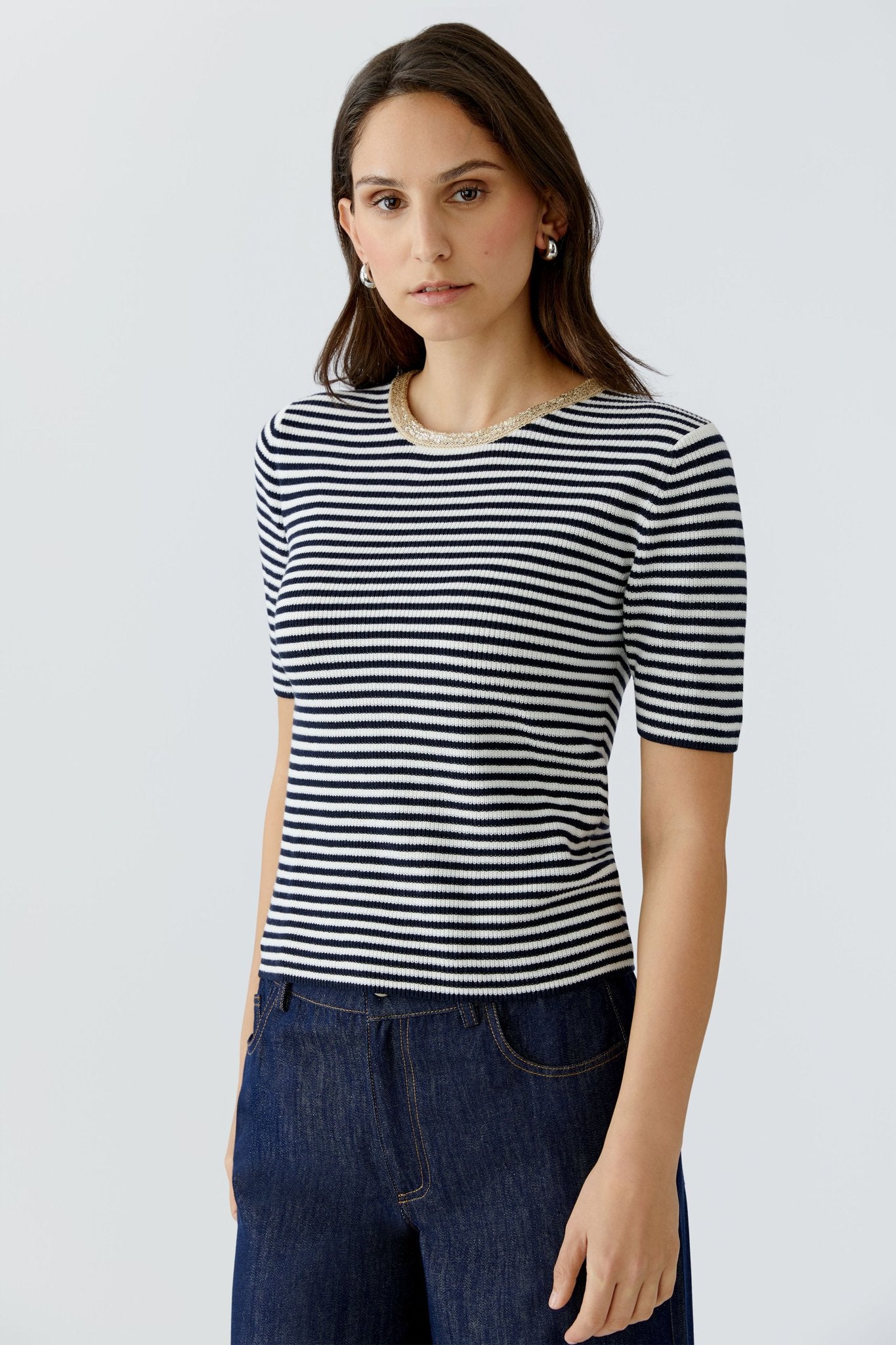 Oui Strickpullover Dk Blue White