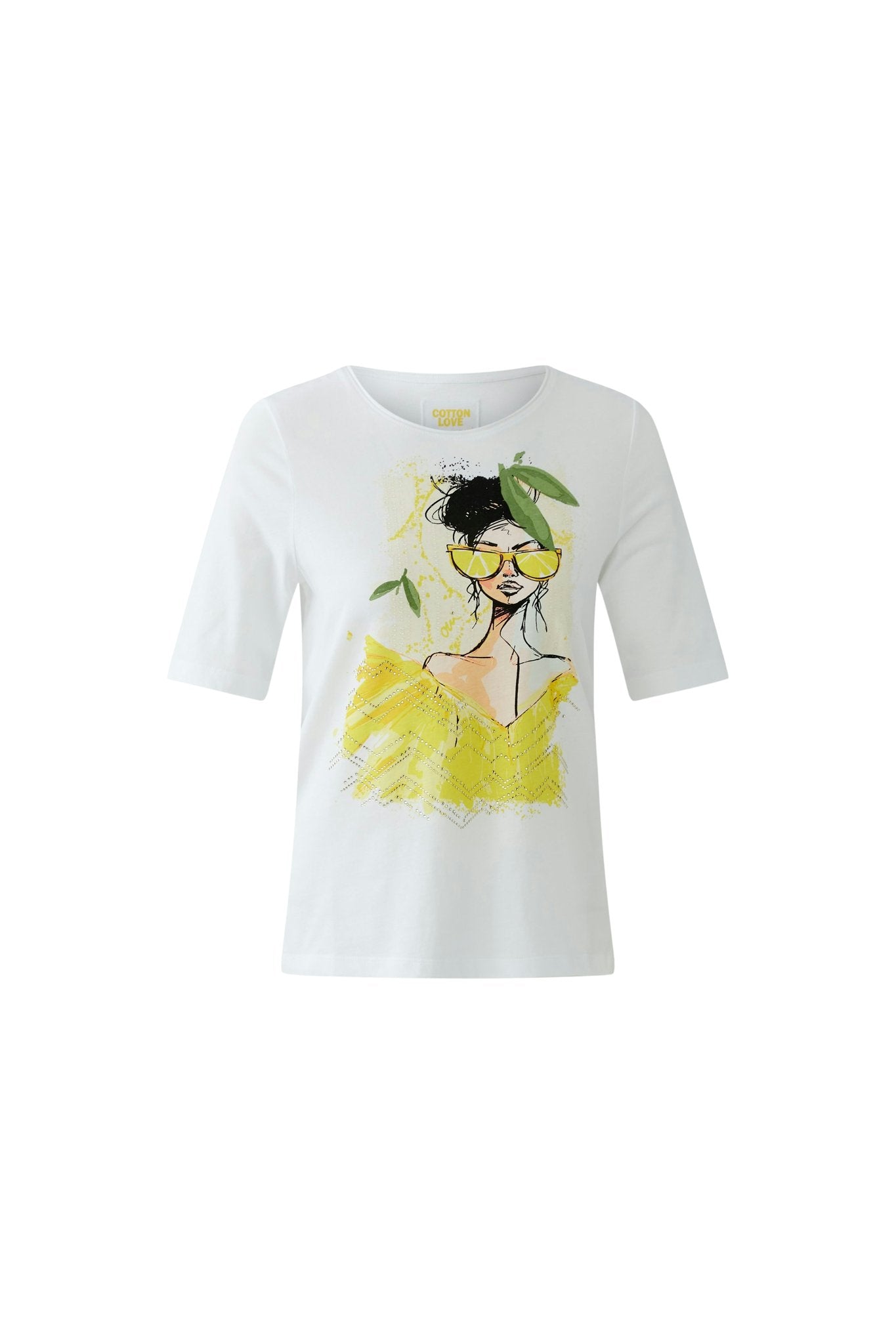 T-Shirt mit Motiv-Druck und Glitzersteinen