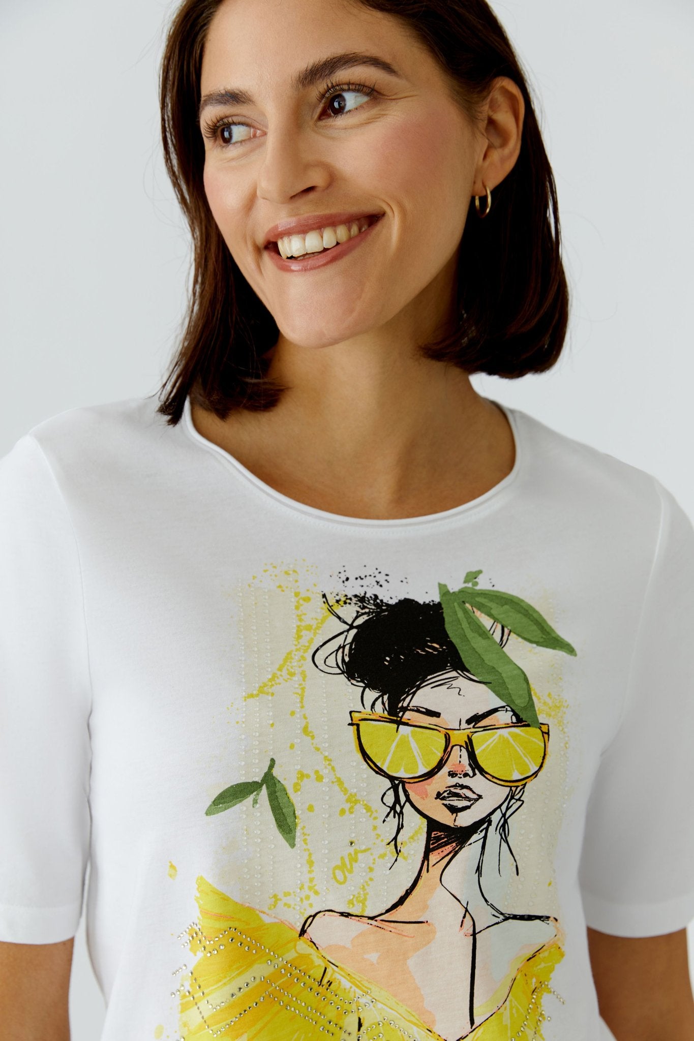 T-Shirt mit Motiv-Druck und Glitzersteinen