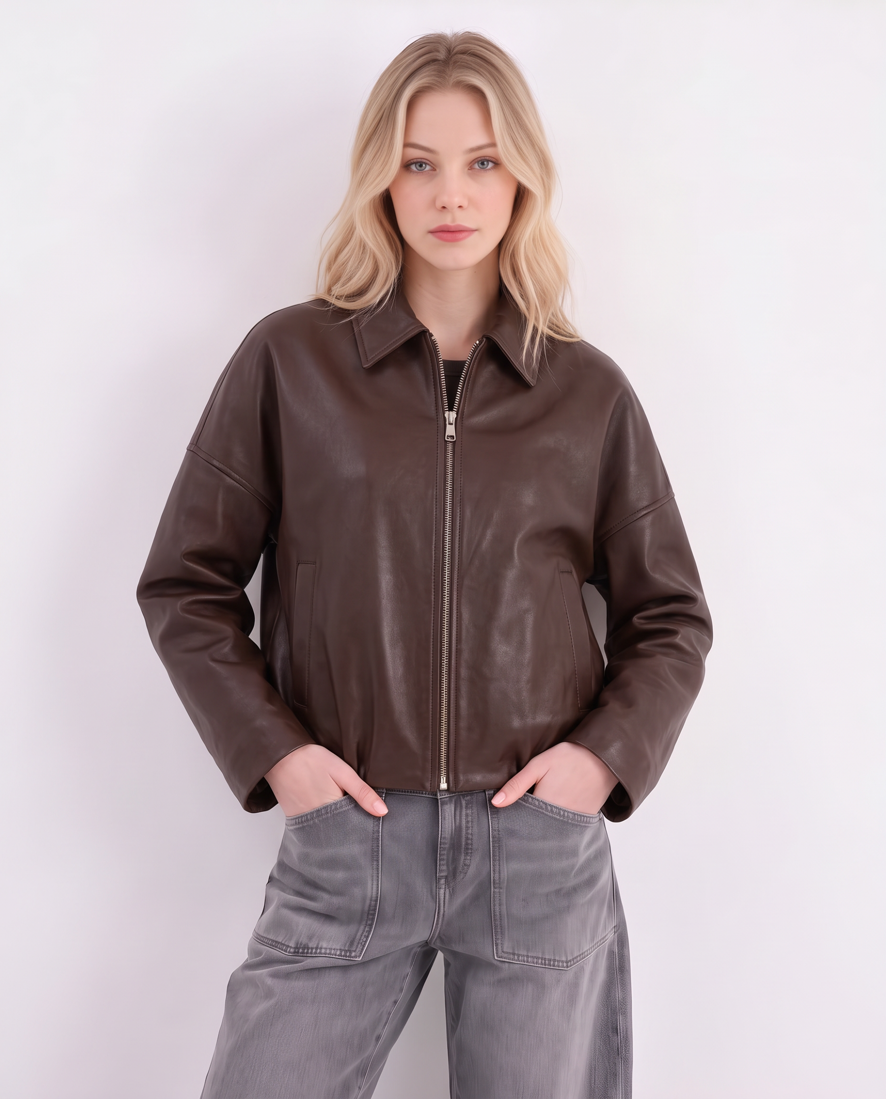 Kunstlederjacke mit Kentkragen