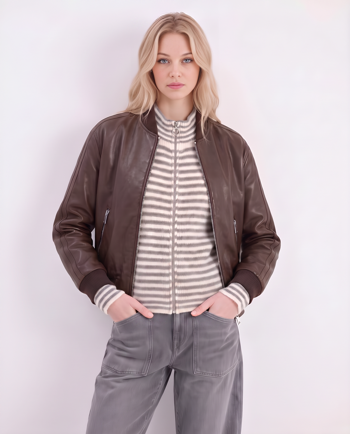Kunstlederjacke mit Reißverschluss