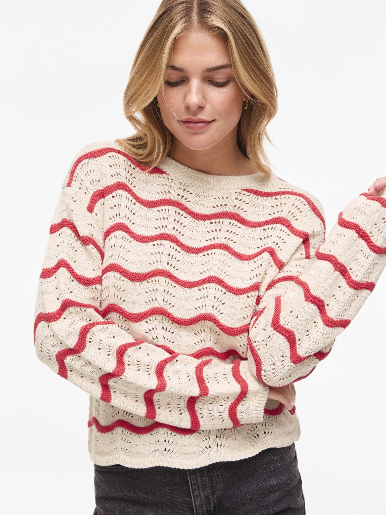 VILA Strickpullover Birch/W. Festival Flower