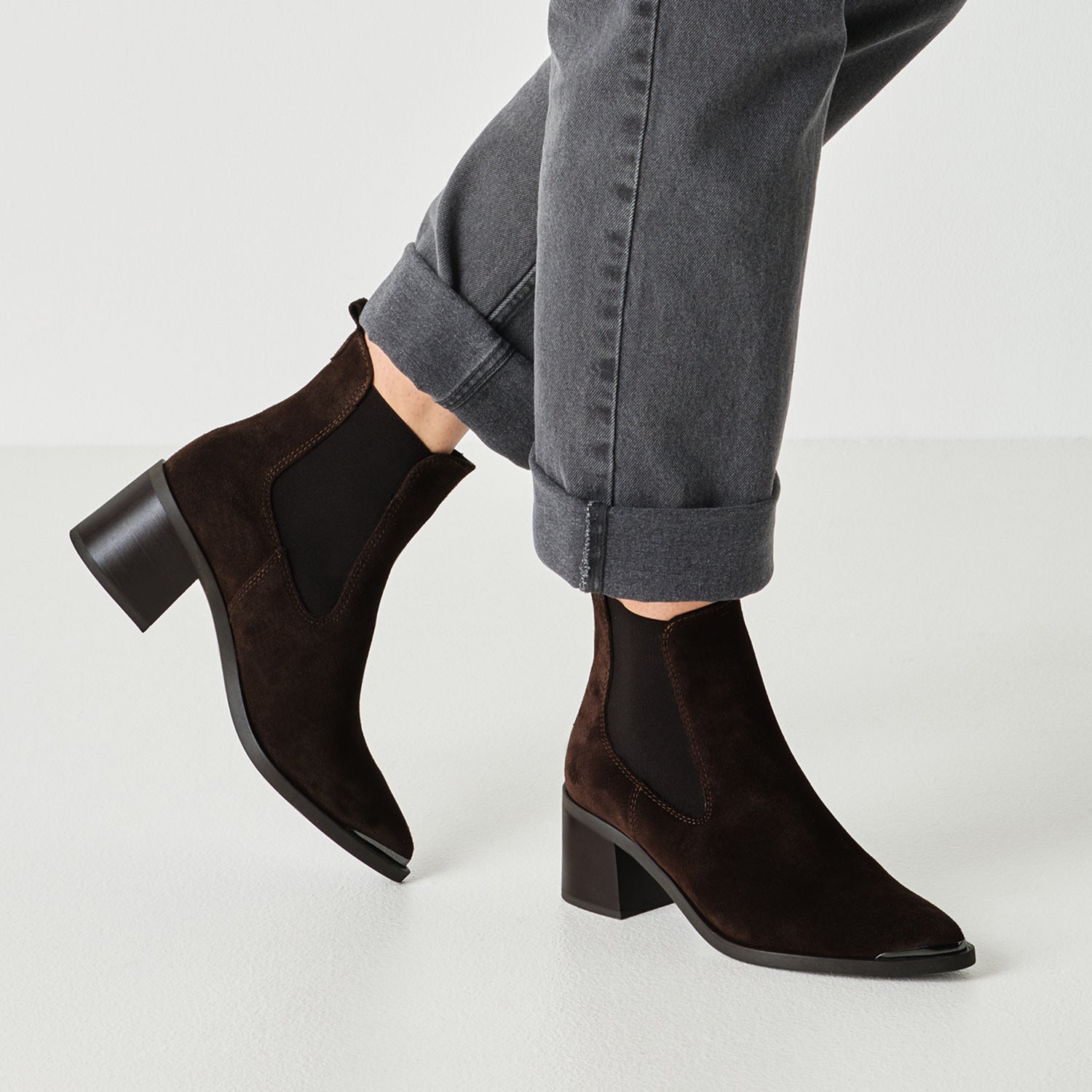 Leder Chelsae Boot mit Blockabsatz