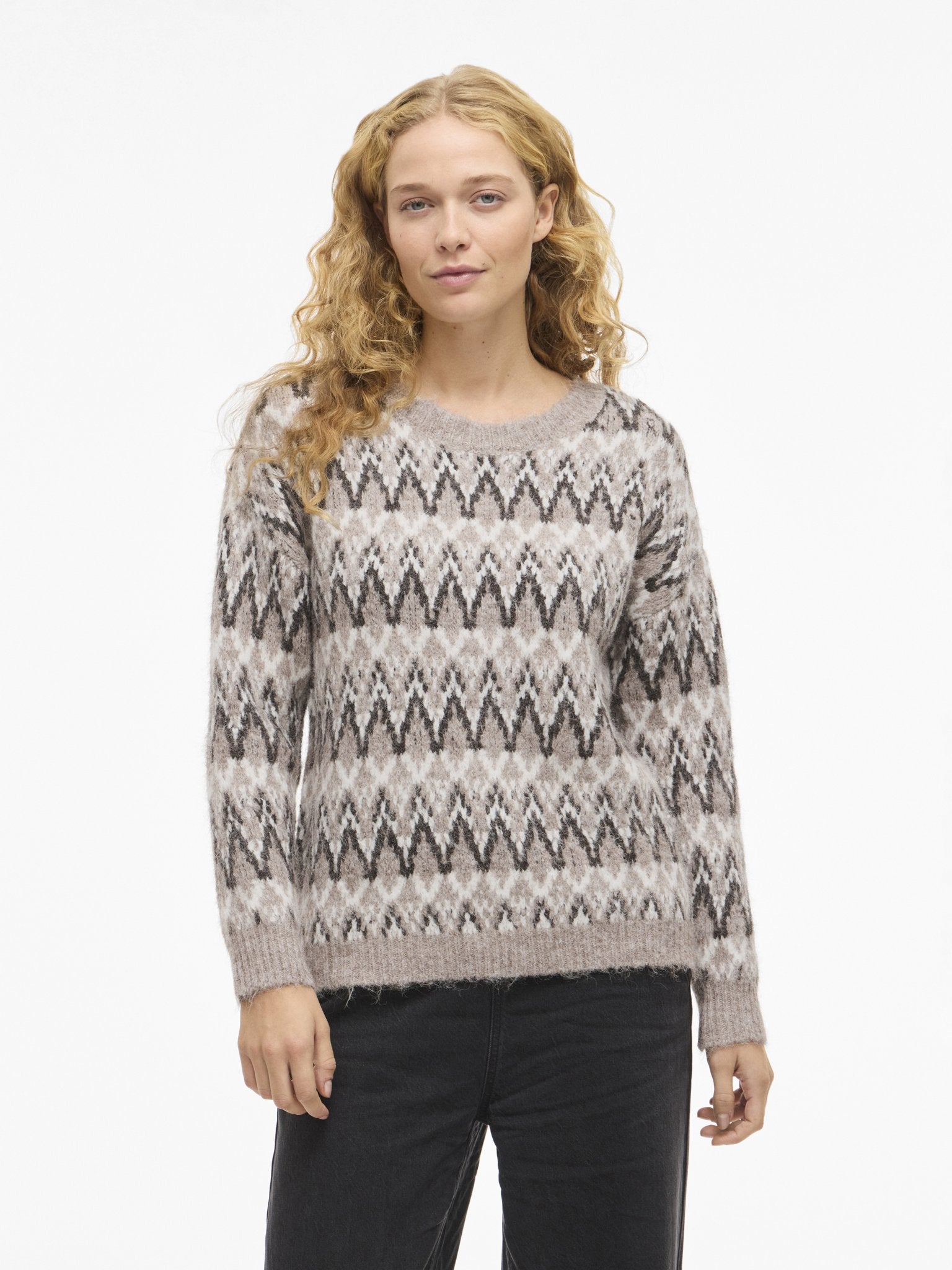 VILA Strickpullover Natural Melange/Melange