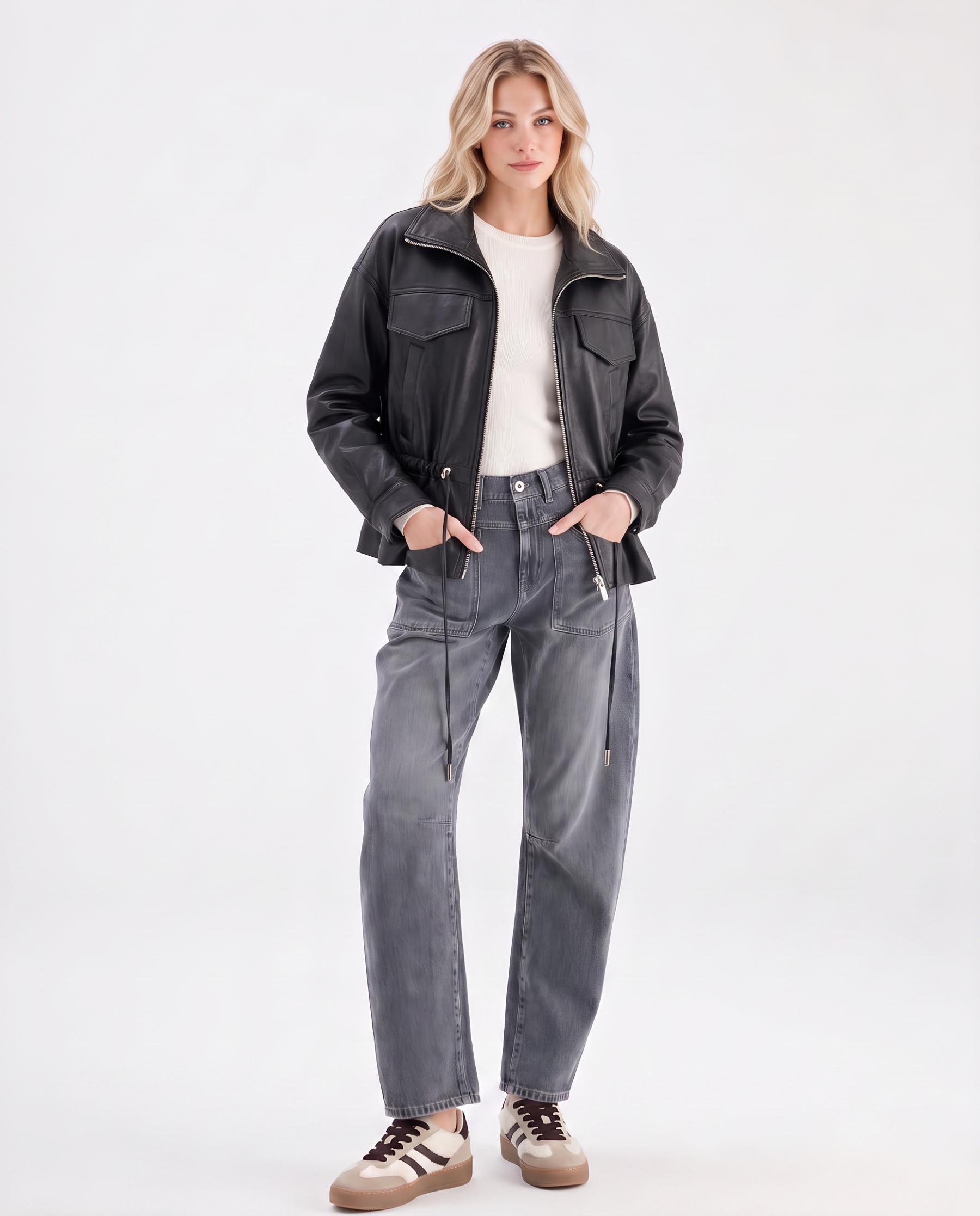 Kunstlederjacke mit Bindeschlaufen