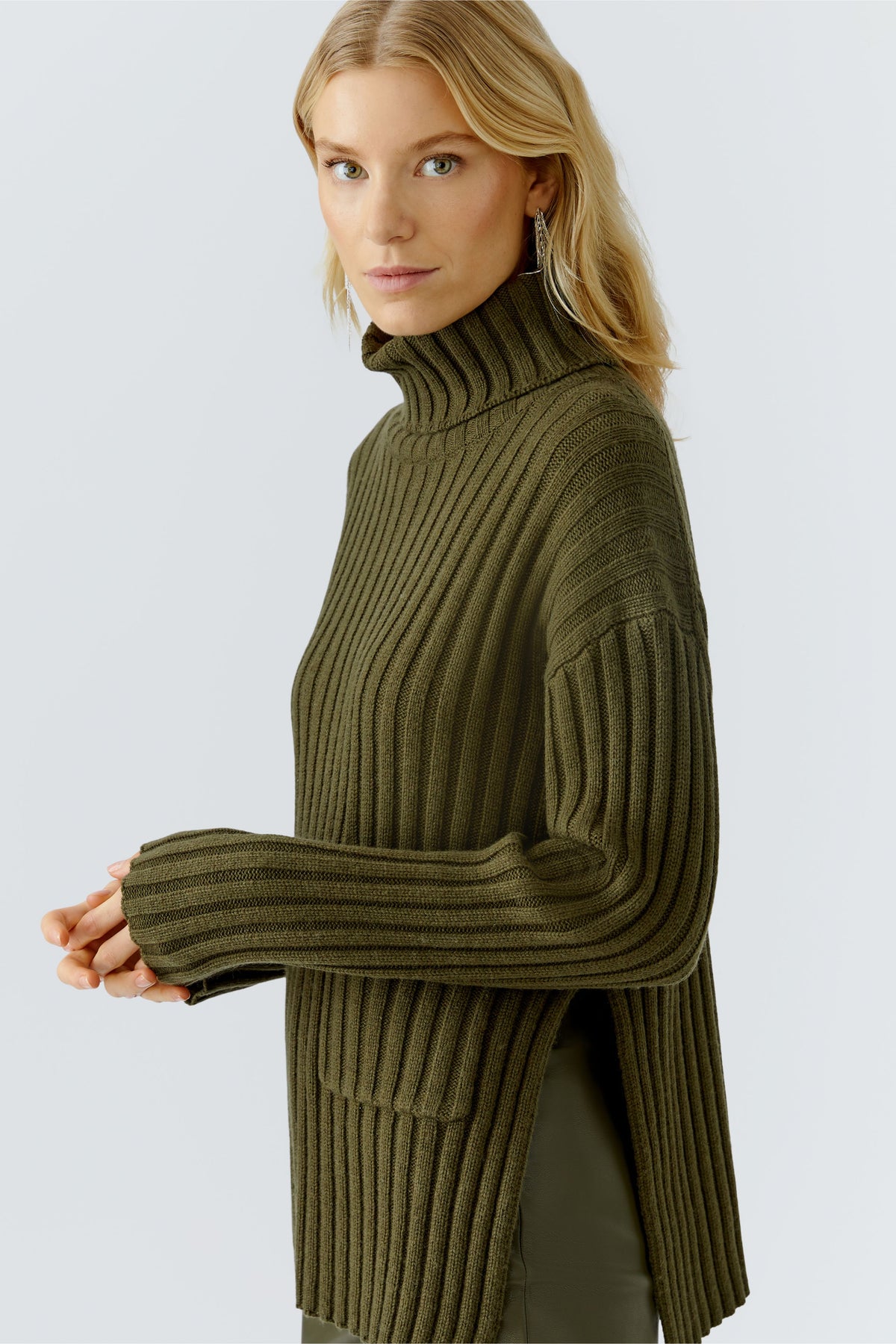Oui Strickpullover Khaki
