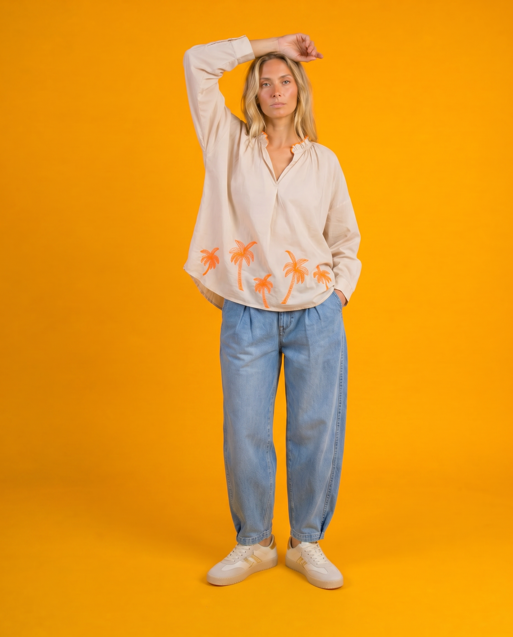 Tunika Bluse mit Palmen-Stick