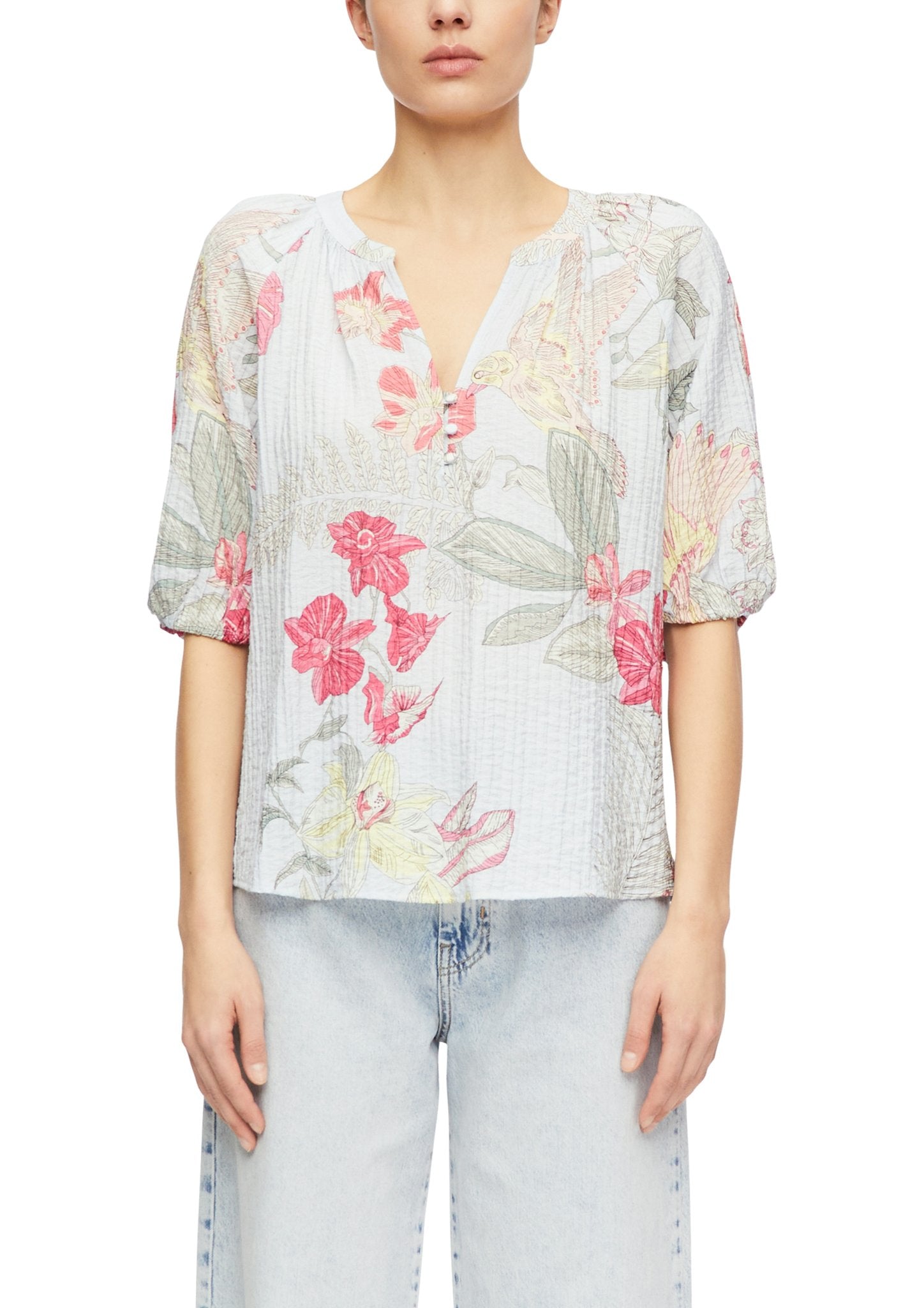 Tunika-Bluse mit floralem Print