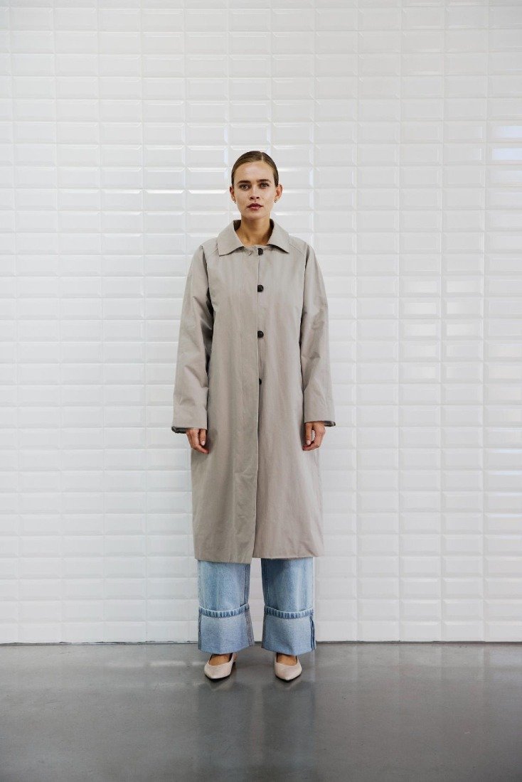 WithBlack Trenchcoats Grey Sand