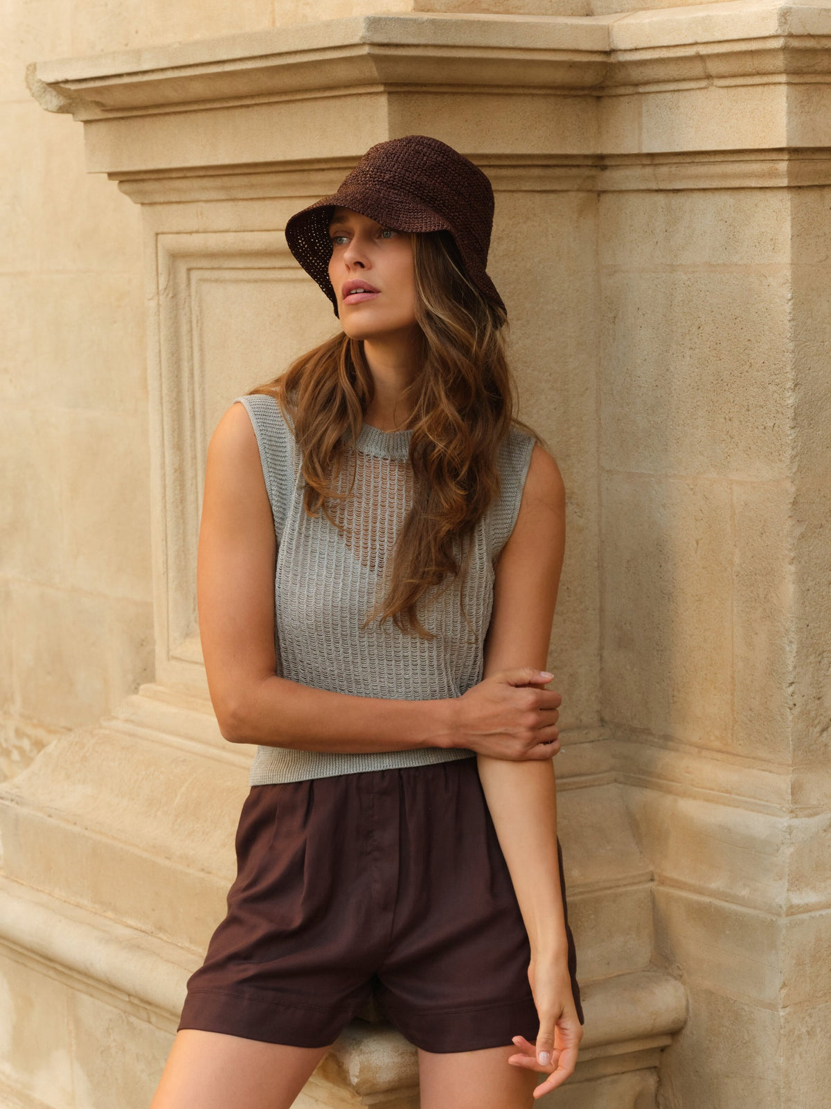 Ärmelloser Strickpullover im Lagenlook