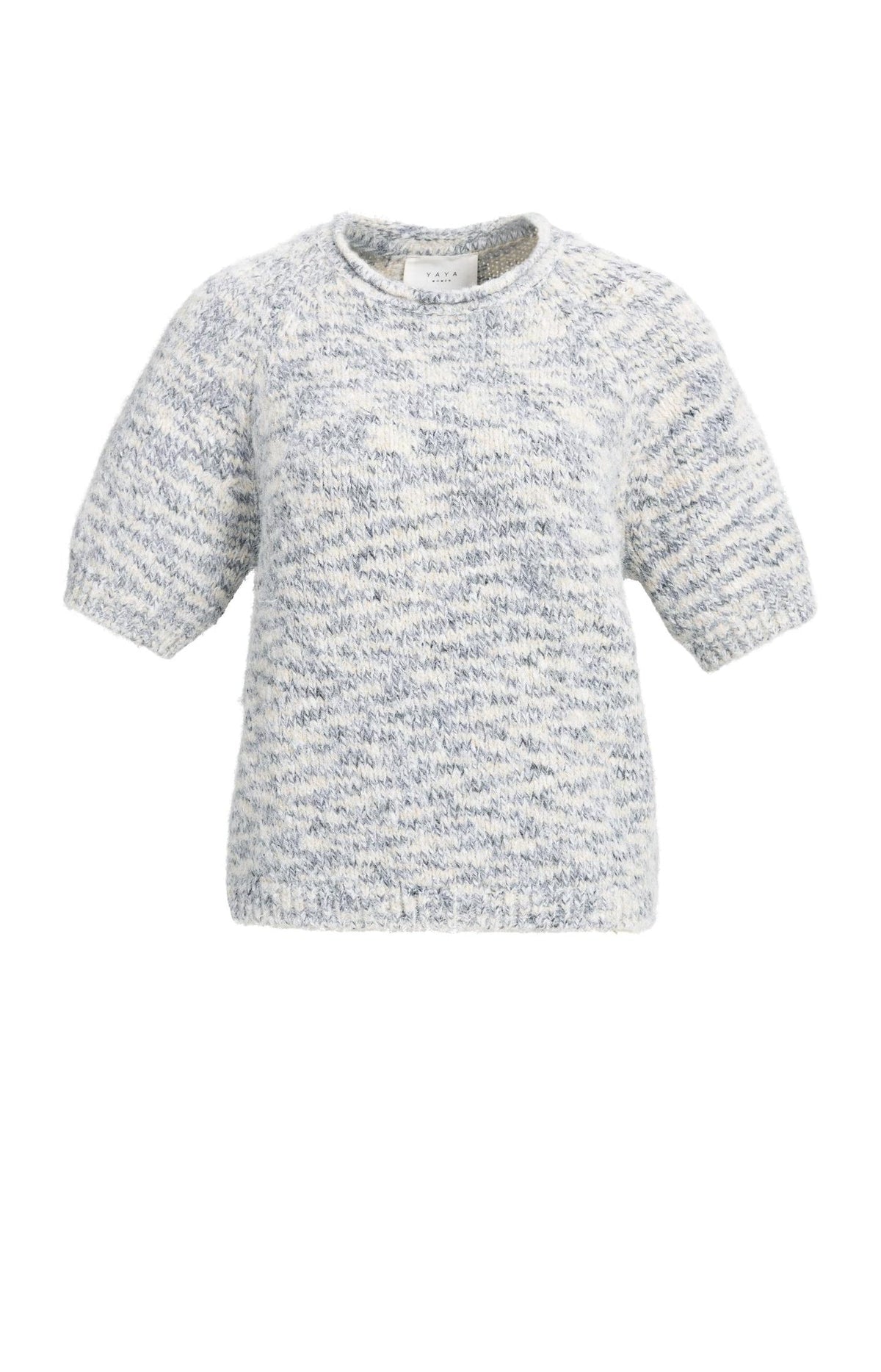 Melange-Strickpullover mit kurzen Ärmeln