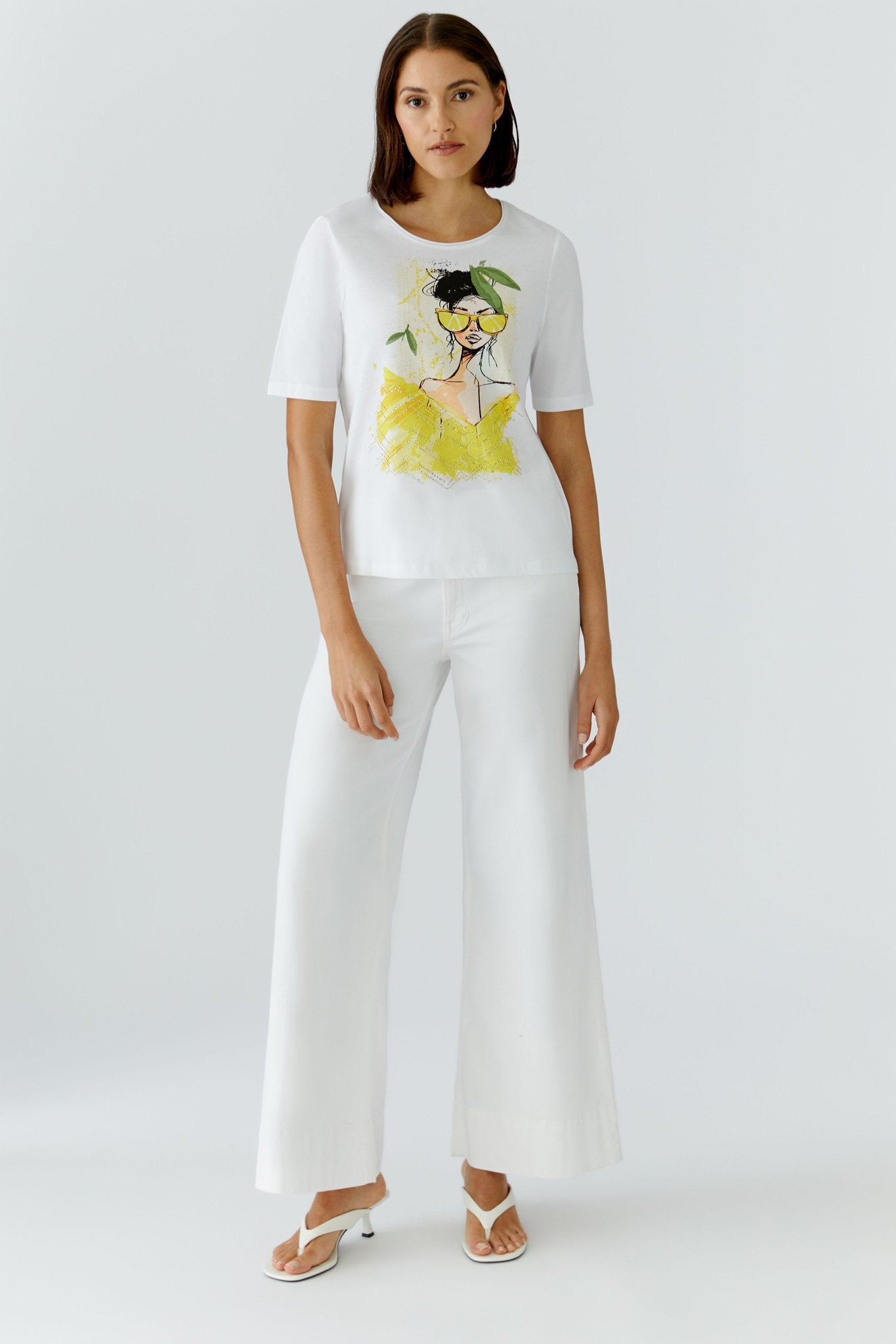 T-Shirt mit Motiv-Druck und Glitzersteinen