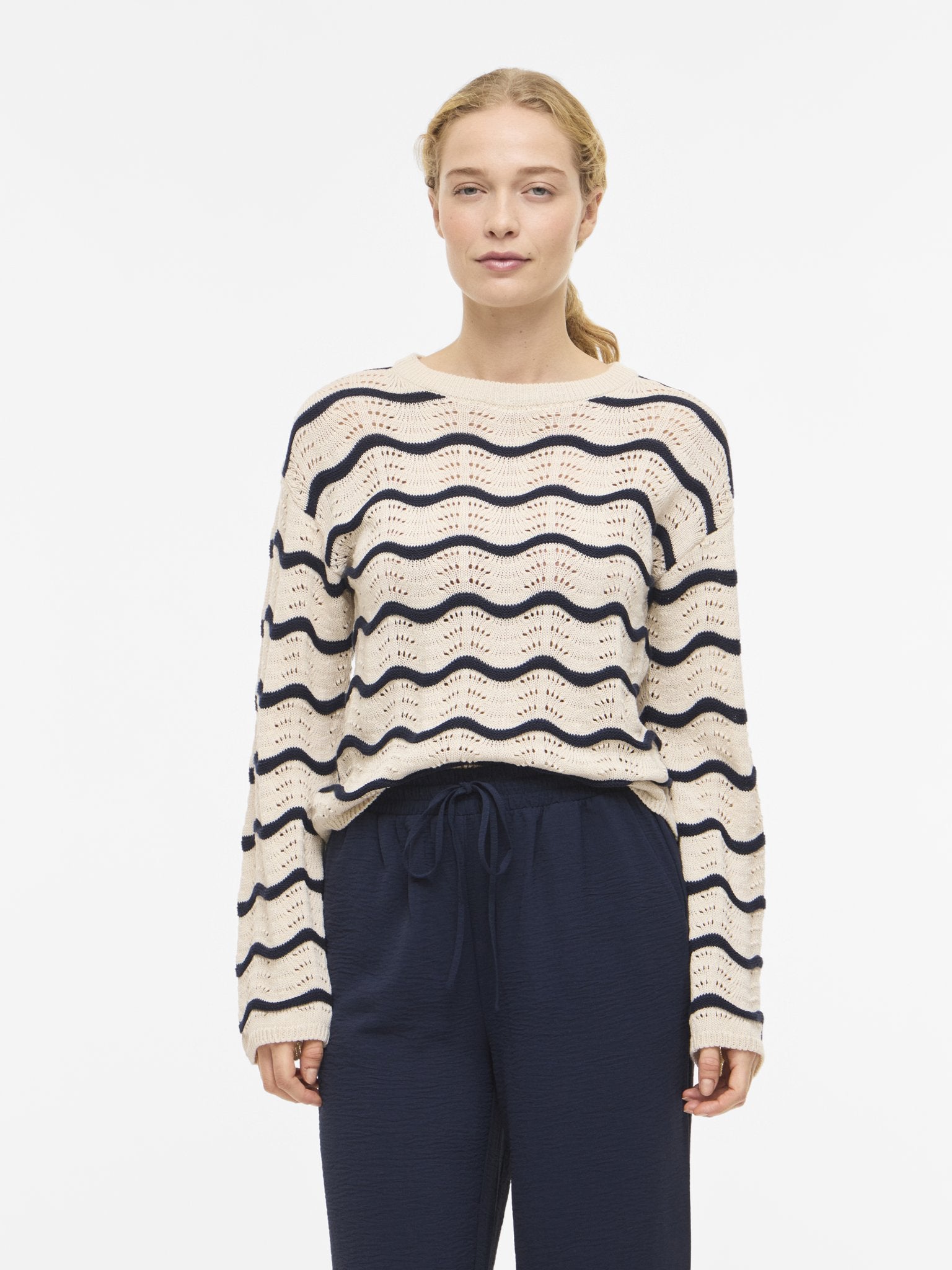 VILA Strickpullover Birch/Birch Lace