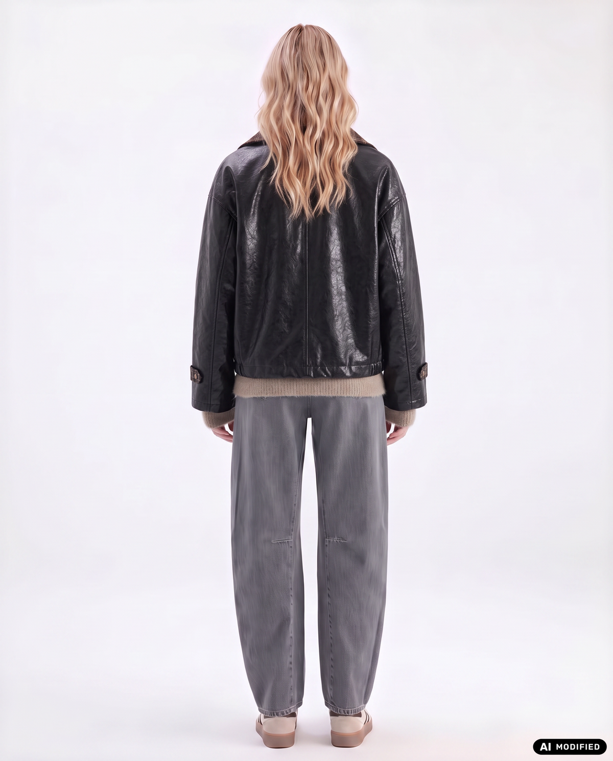 Kunstlederjacke mit Karokragen