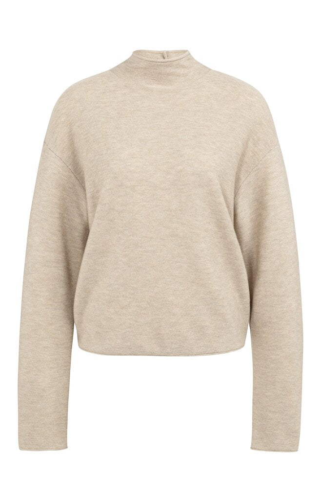 Yaya gebreide trui Oxford Tan Brown Melange